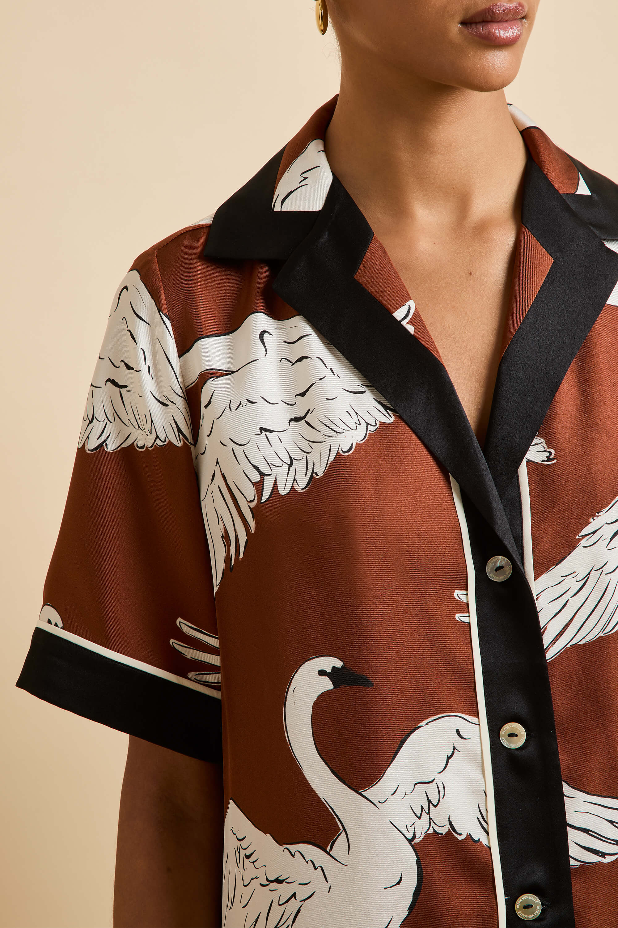 Tilda Inés Brown Swan Pajamas in Silk Twill