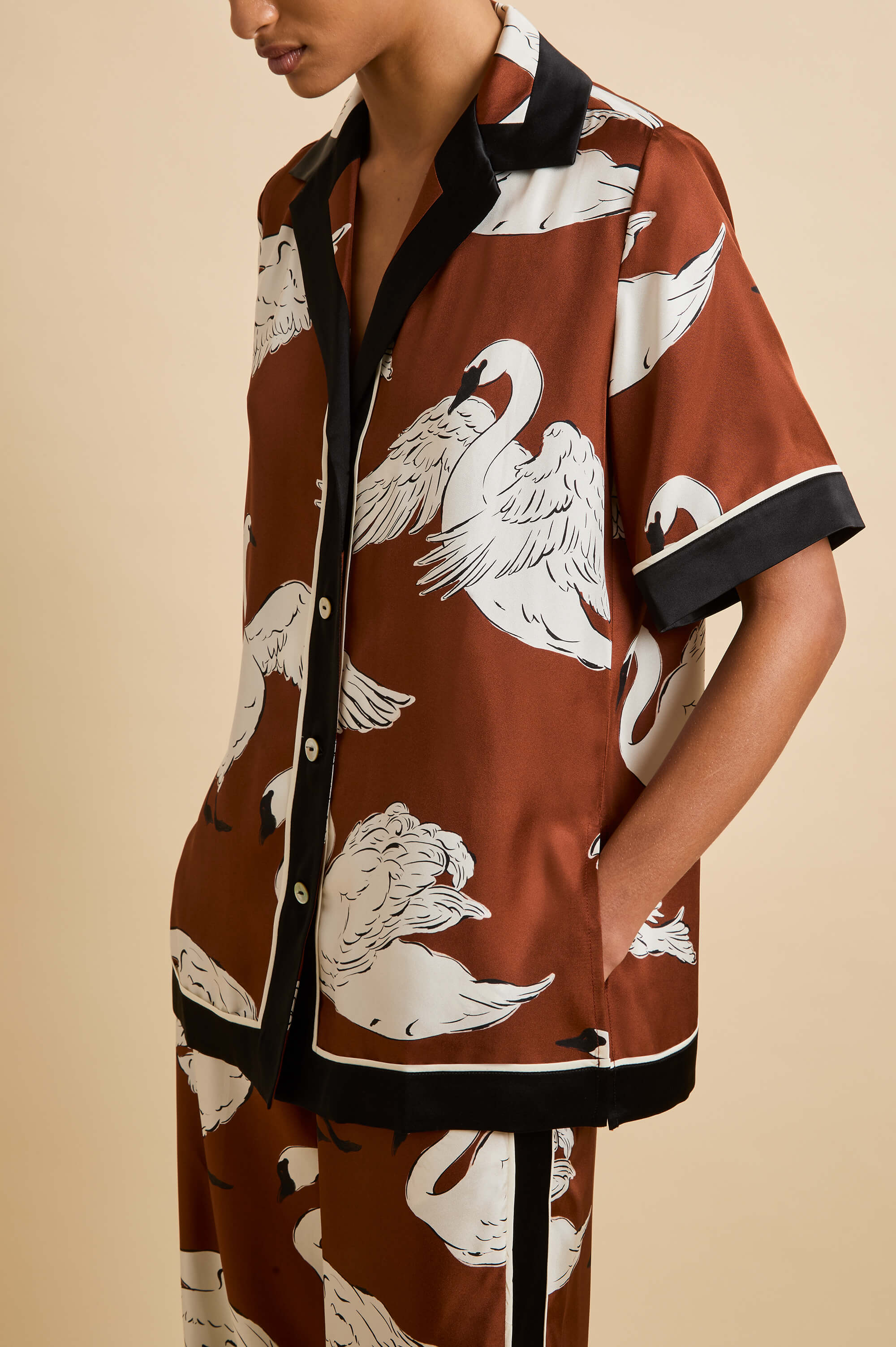 Tilda Inés Brown Swan Pajamas in Silk Twill