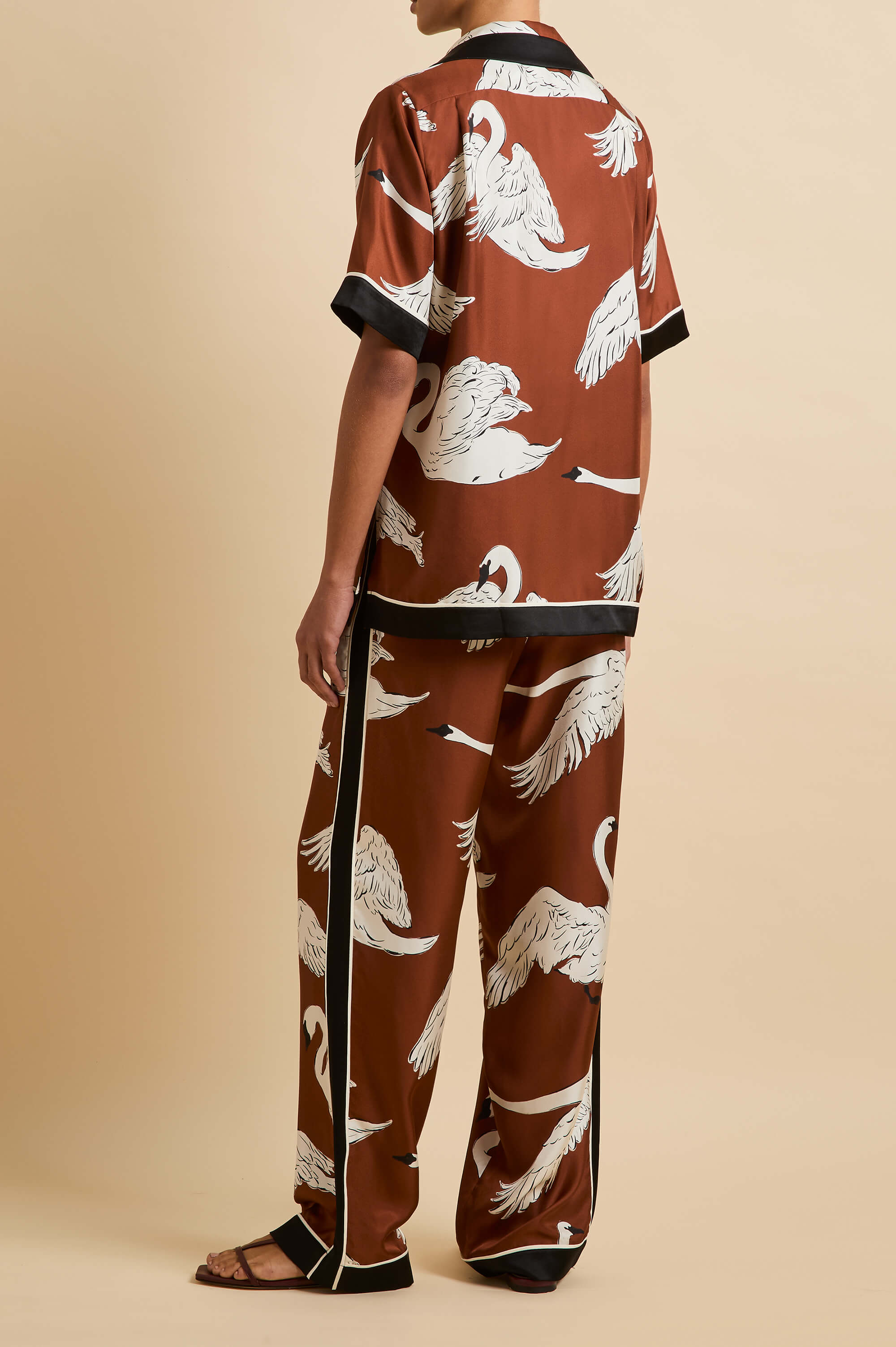 Tilda Inés Brown Swan Pajamas in Silk Twill