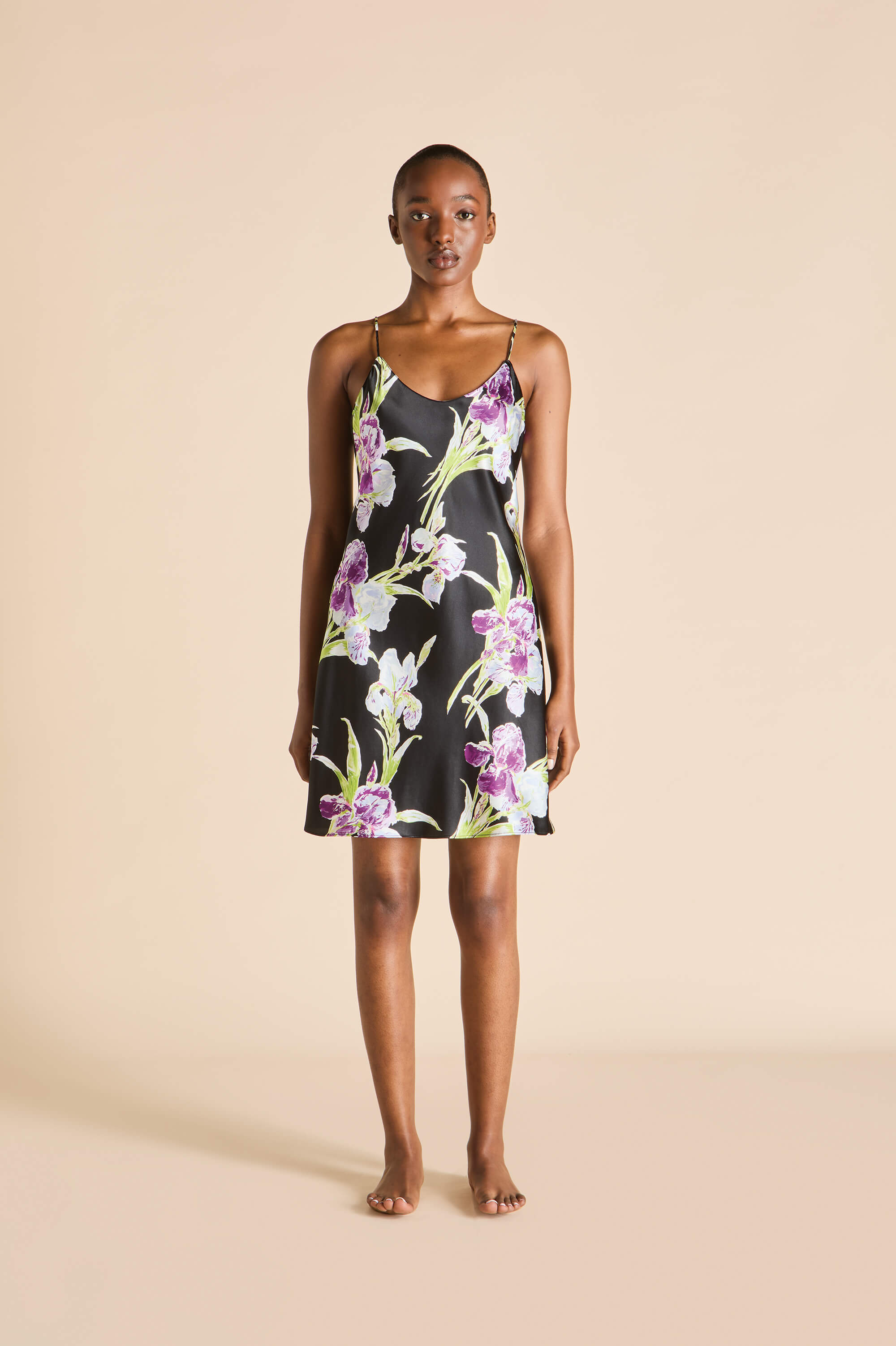 Venus Athena Black Floral Dress in Silk Satin | Olivia von Halle