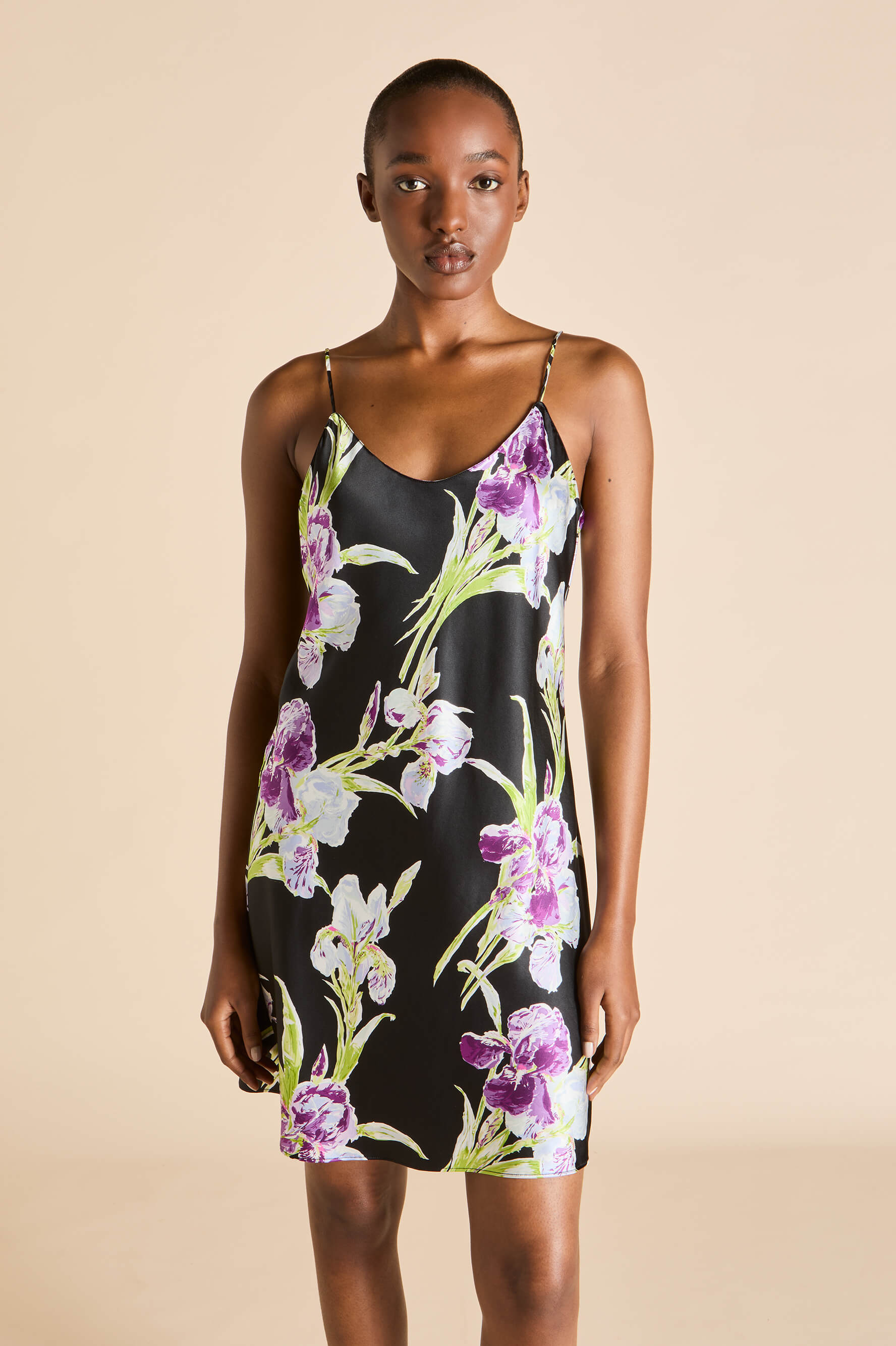 Venus Athena Black Floral Dress in Silk Satin