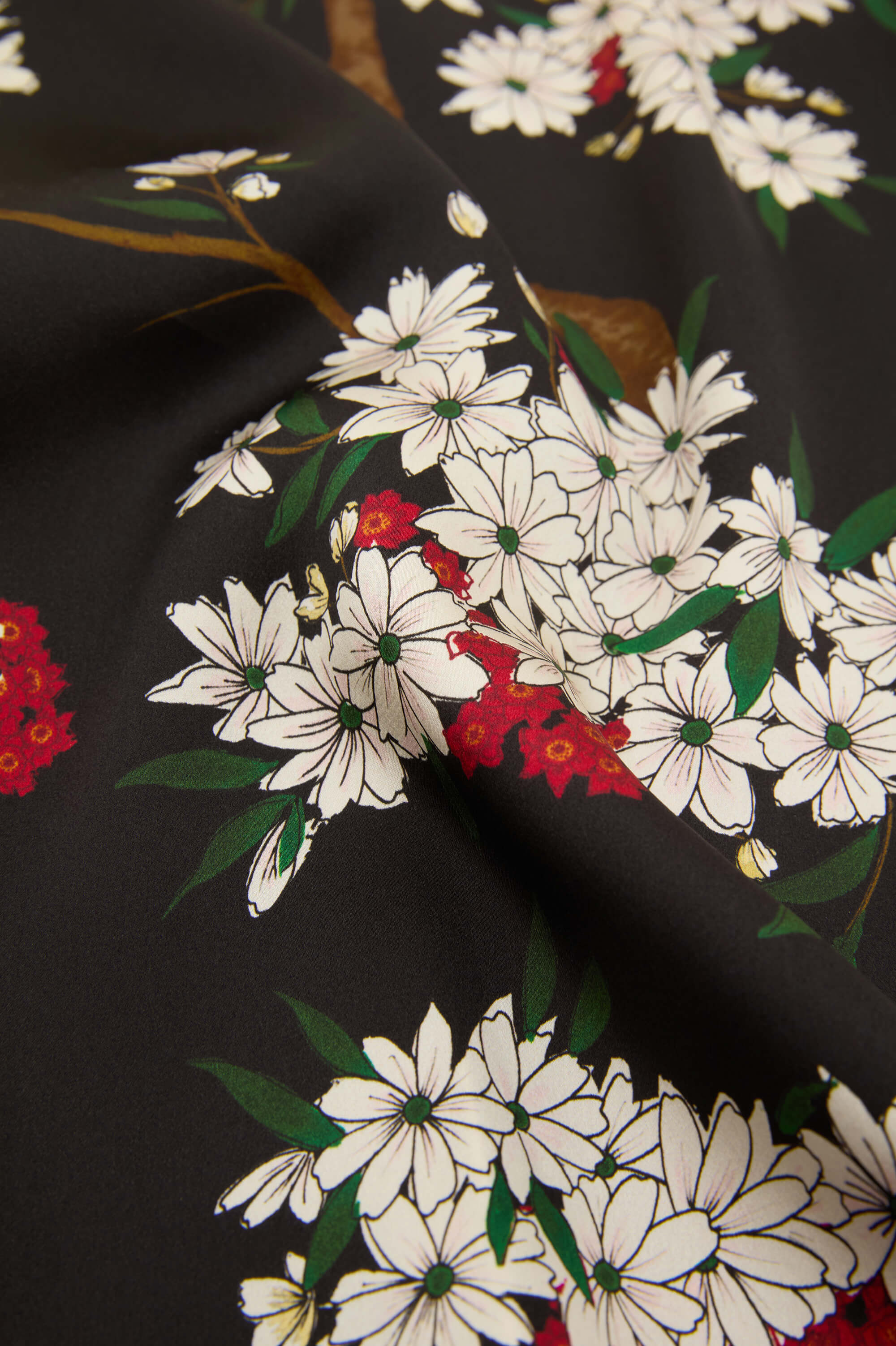 Venus René Black Blossom Slip Dress in Silk Satin