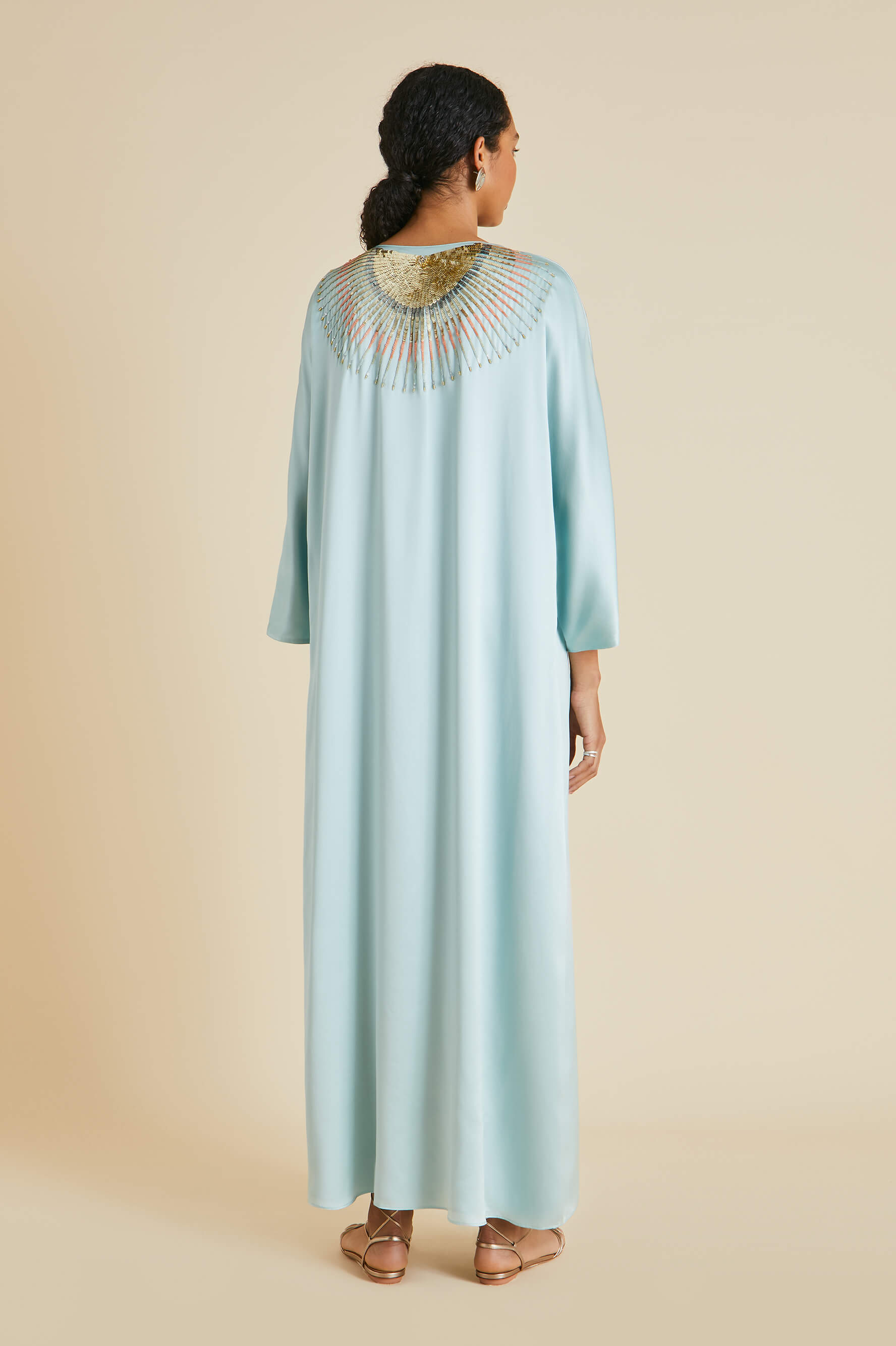 vreeland incantation blue embellished dress in sandwashed silk