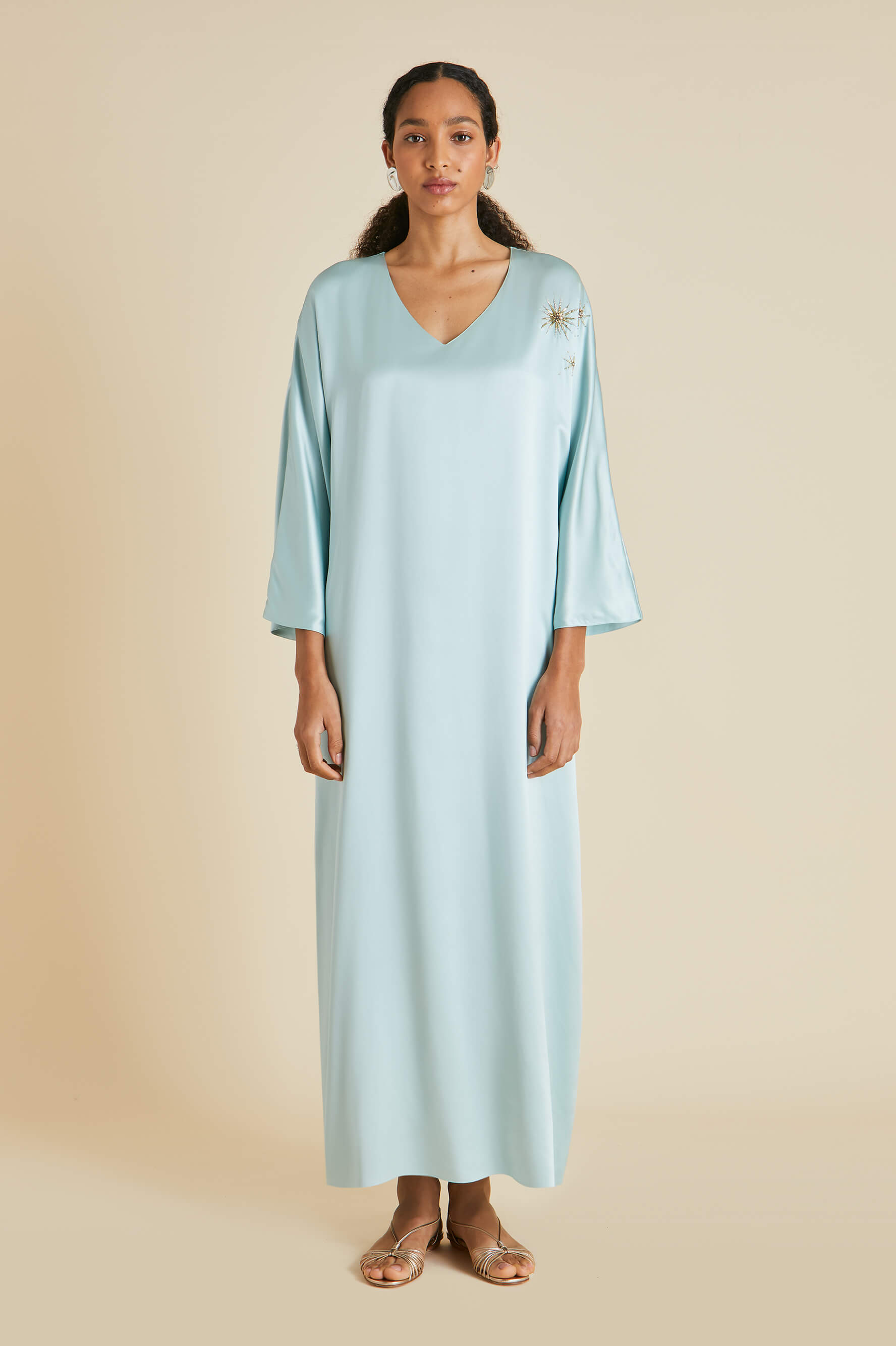 Vreeland Incantation Blue Embellished Dress in Sandwashed Silk