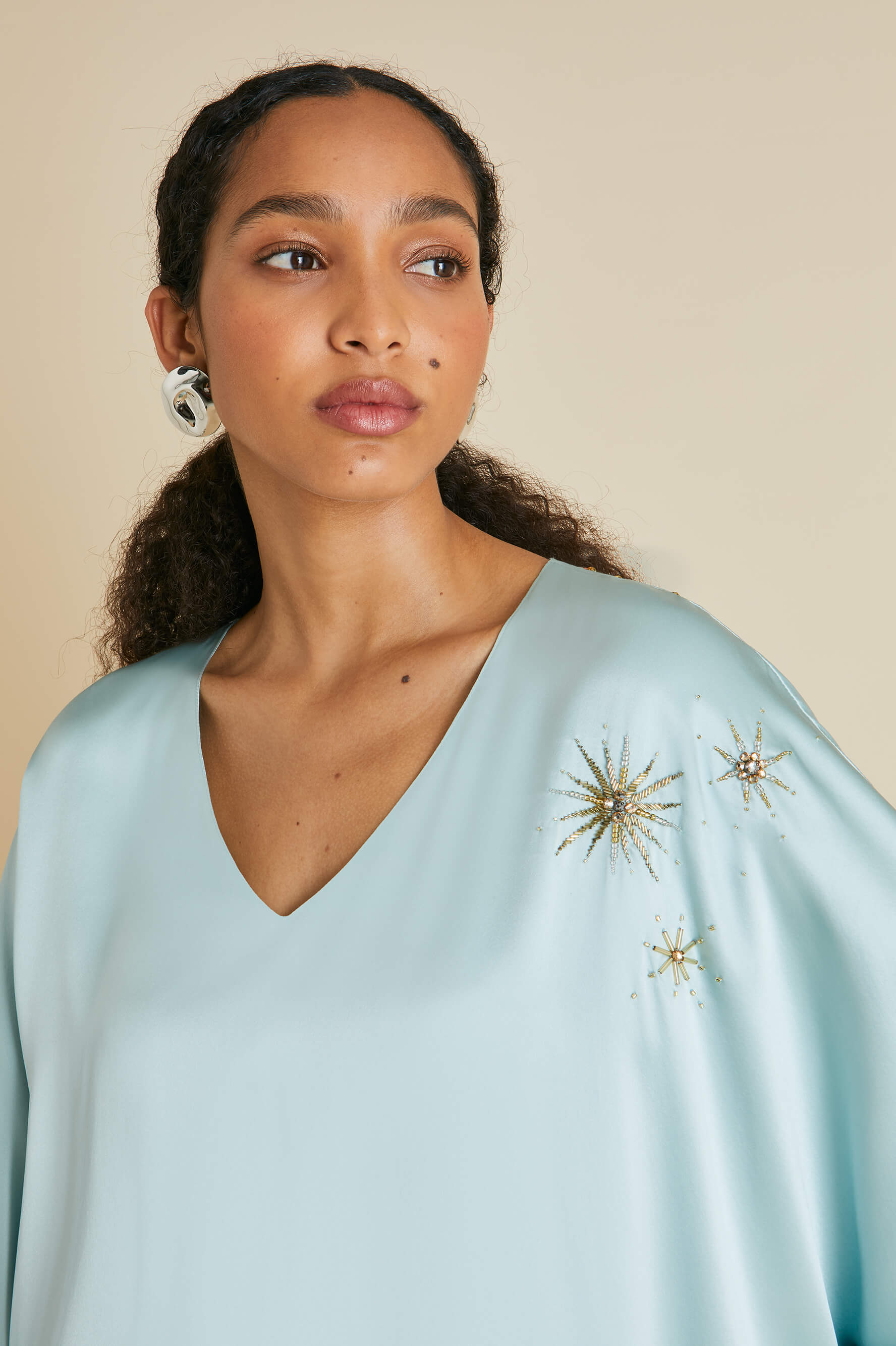Vreeland Incantation Blue Embellished Dress in Sandwashed Silk