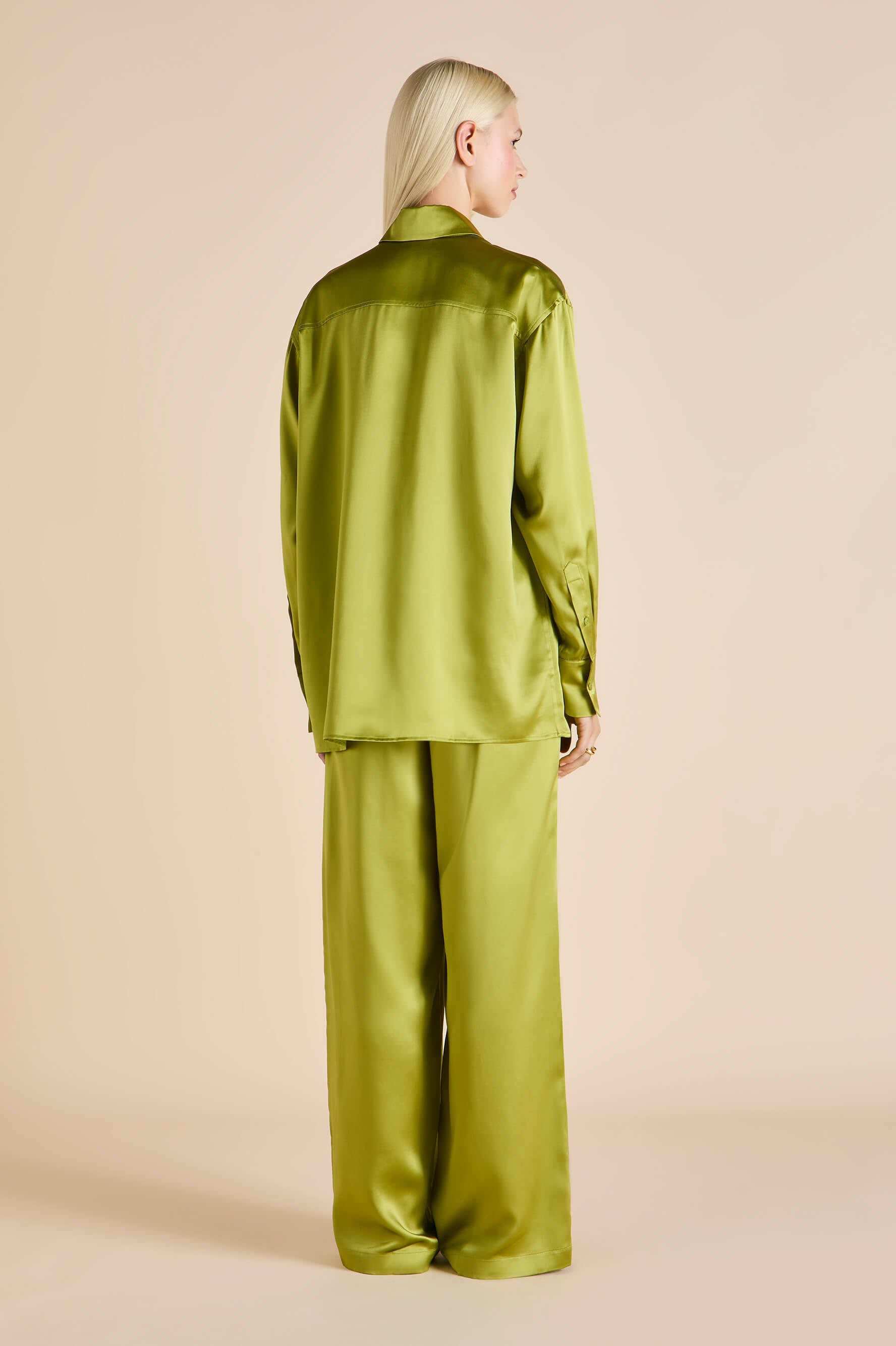 Wolfe Olive Green Pyjamas in Silk Satin