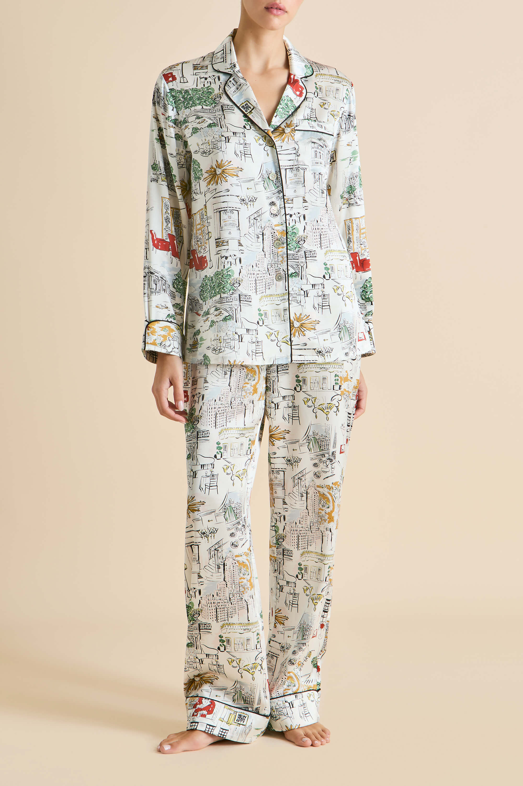米LP Silk Silk RPL12152 PRELUDE /00260 Lila Carlyle Ivory Pajamas in Silk Satin |Olivia von Halle