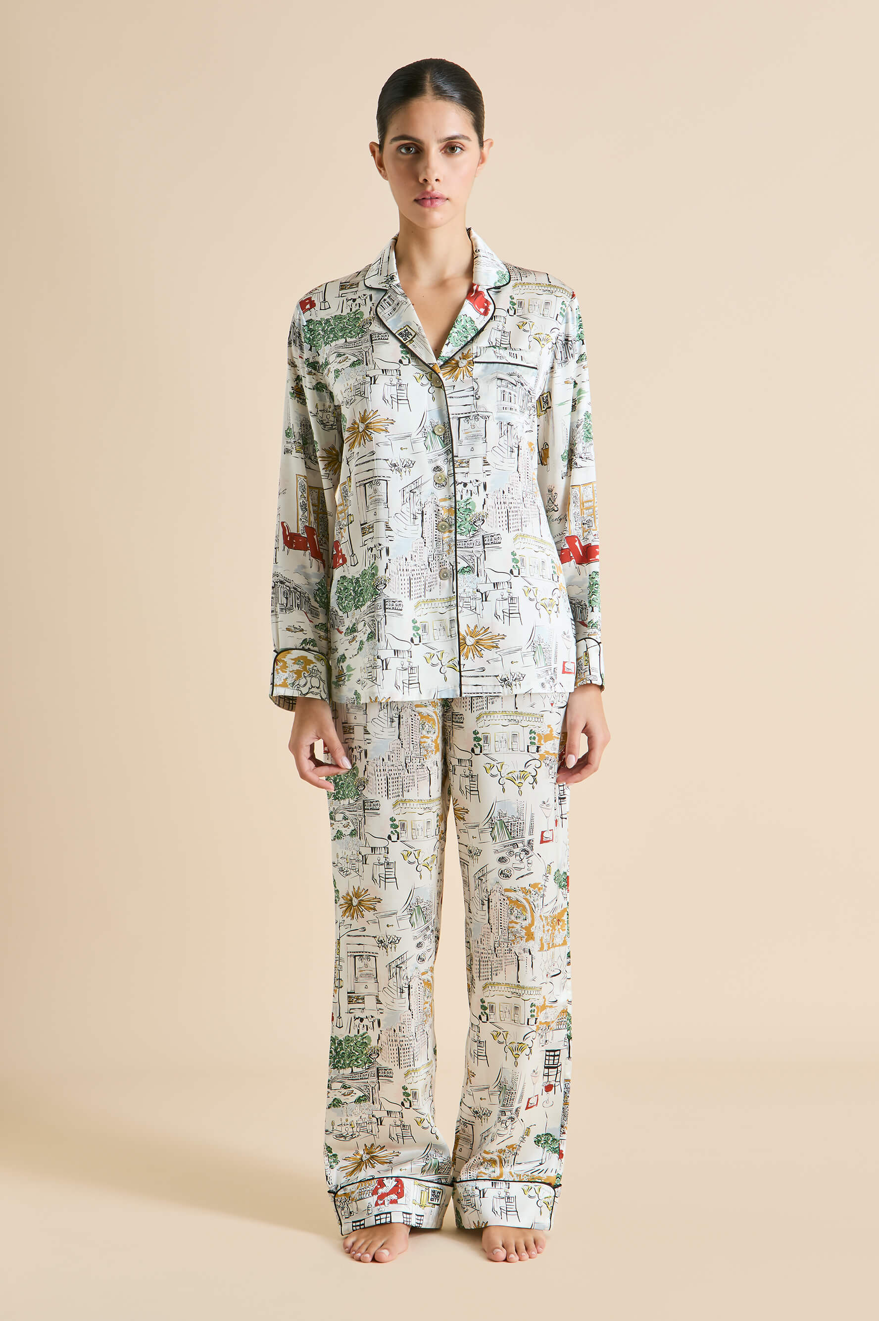 Lila Carlyle Ivory Pyjamas in Silk Satin |Olivia von Halle
