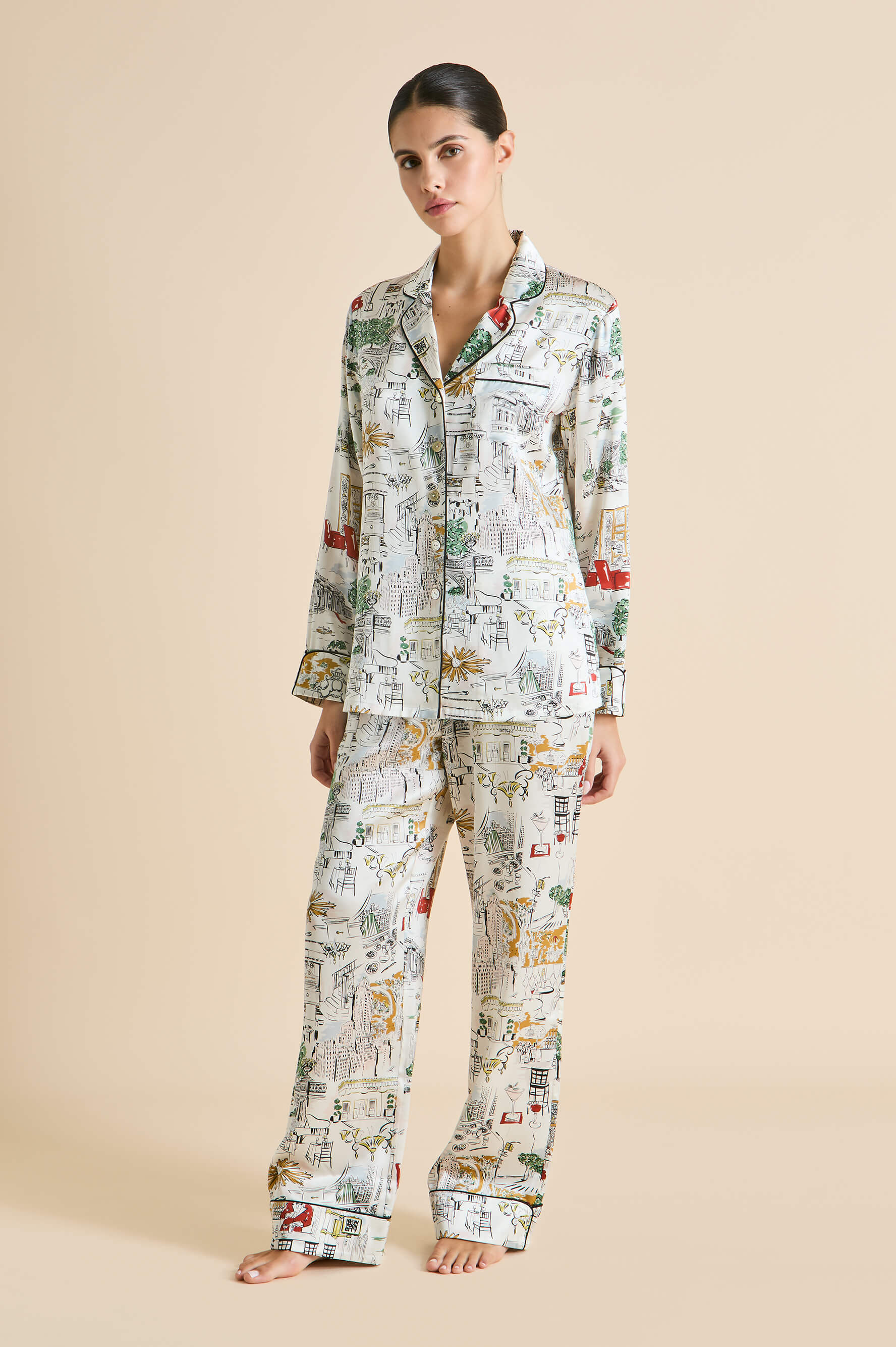 Lila Carlyle Ivory Pyjamas in Silk Satin