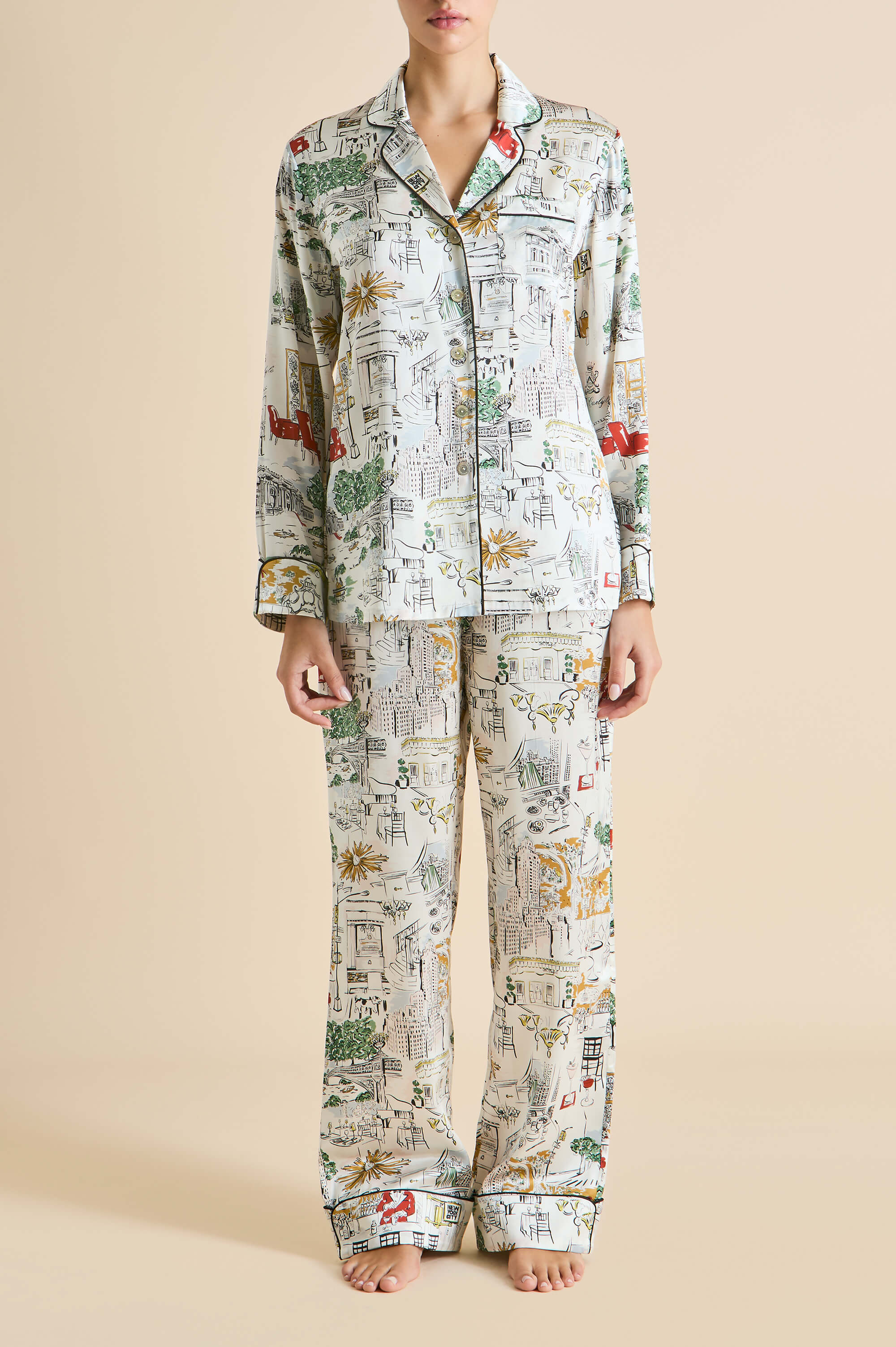 Lila Carlyle Ivory Pajamas in Silk Satin