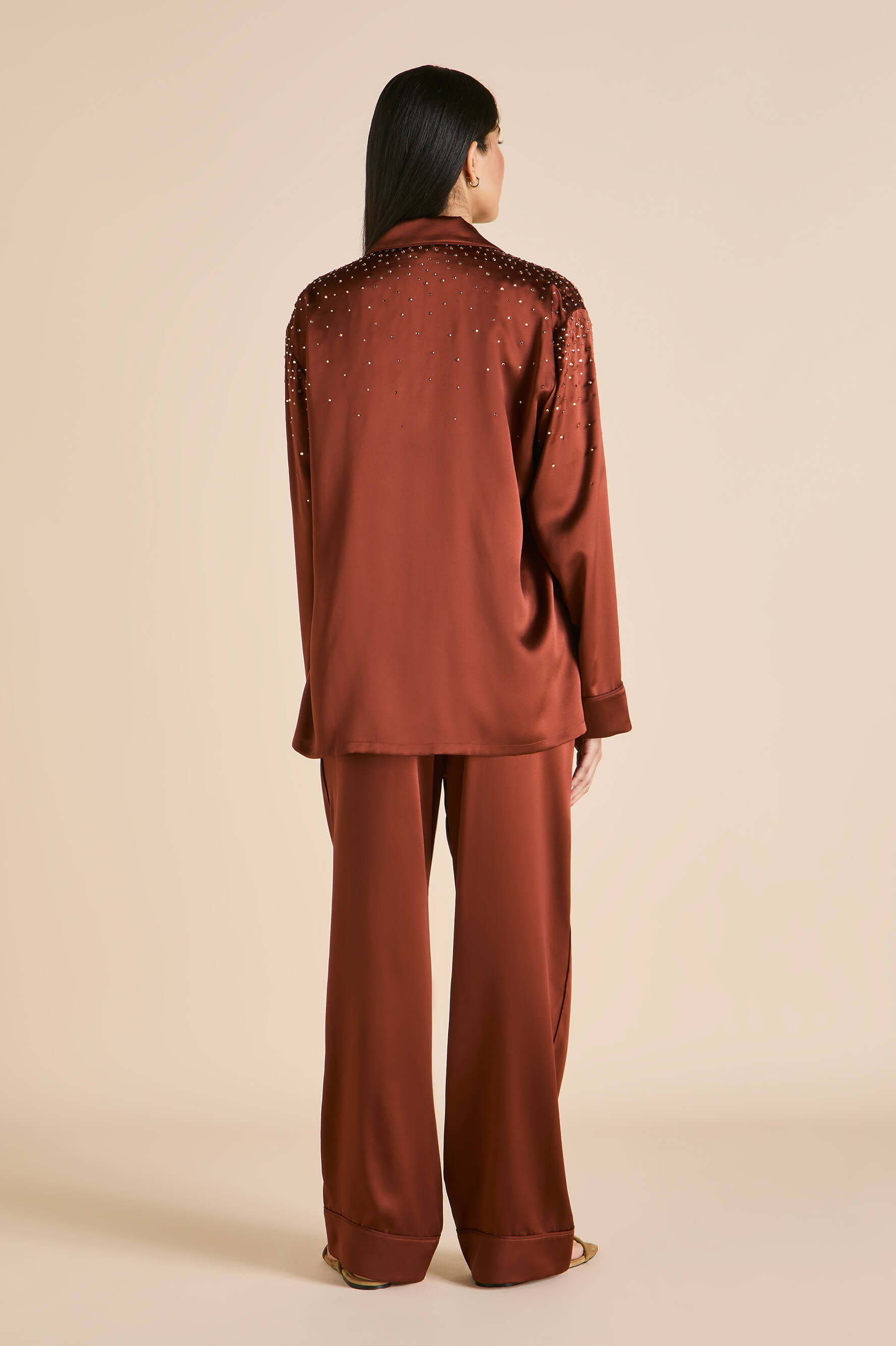 Yves Astrid Bronze Embellished Pyjamas in Silk Satin