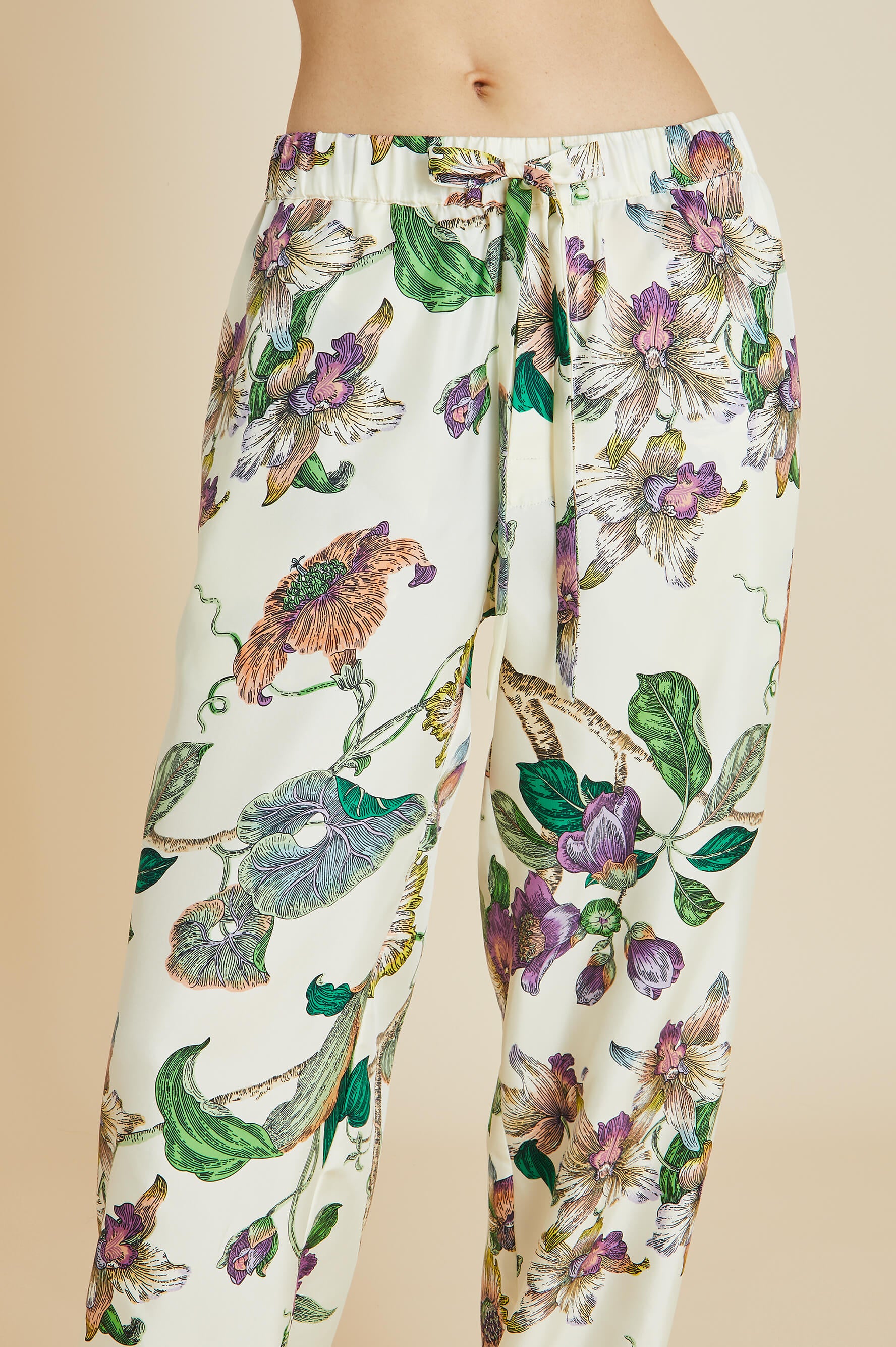 Yves Aura Ivory Floral Silk Twill Pyjamas