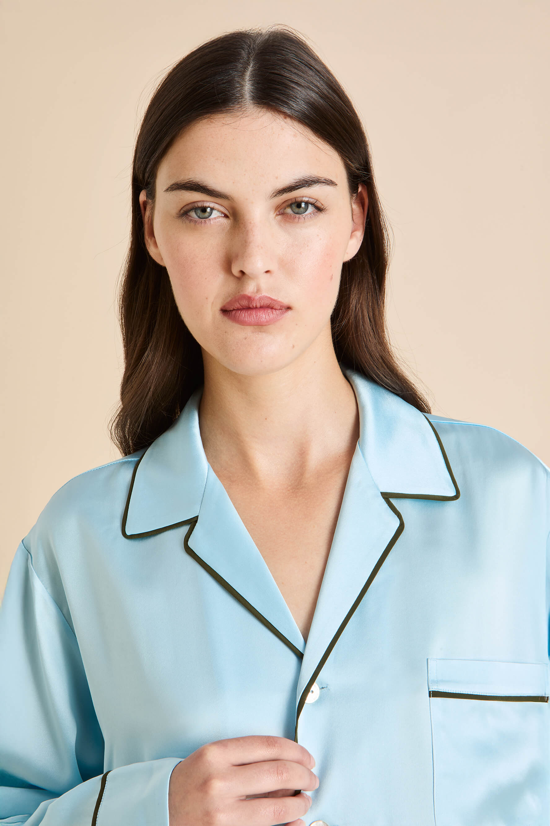 yves azure blue pyjamas in silk satin 