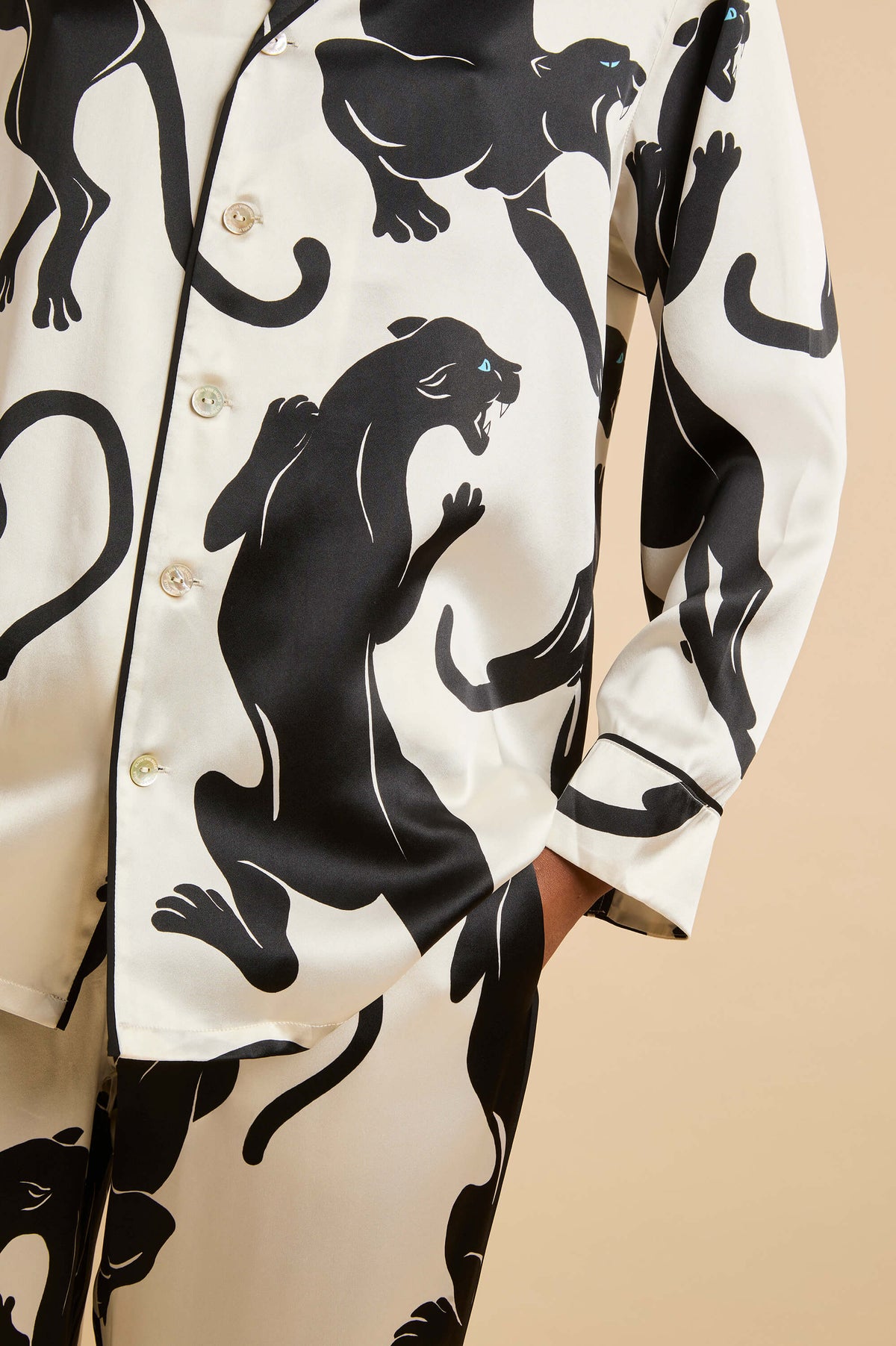 yves blanchet ivory panther pyjamas in silk satin 