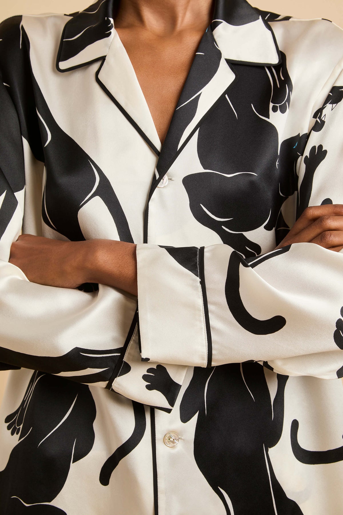 Yves Blanchet Ivory Panther Pajamas in Silk Satin