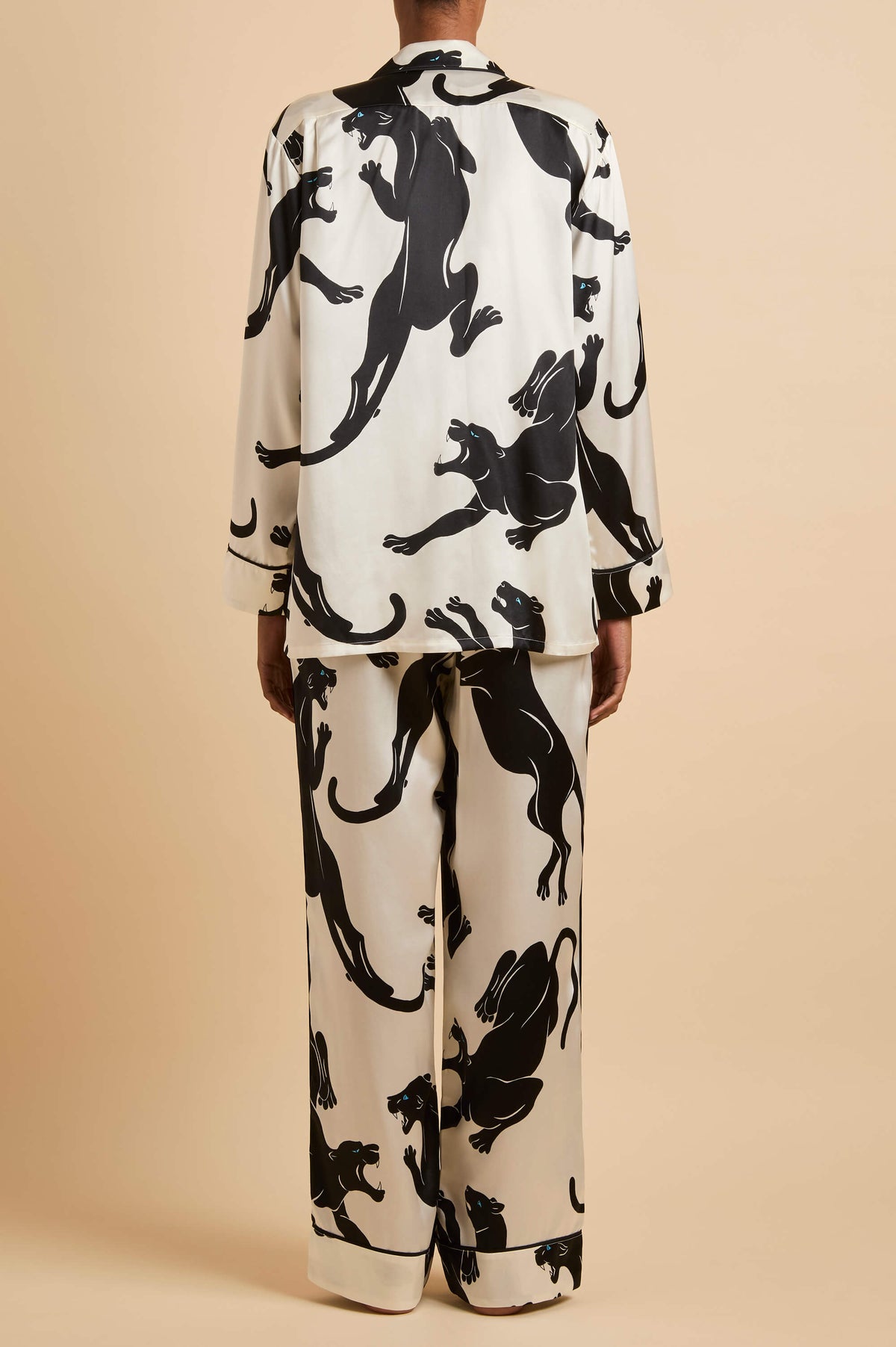 Yves Blanchet Ivory Panther Pajamas in Silk Satin