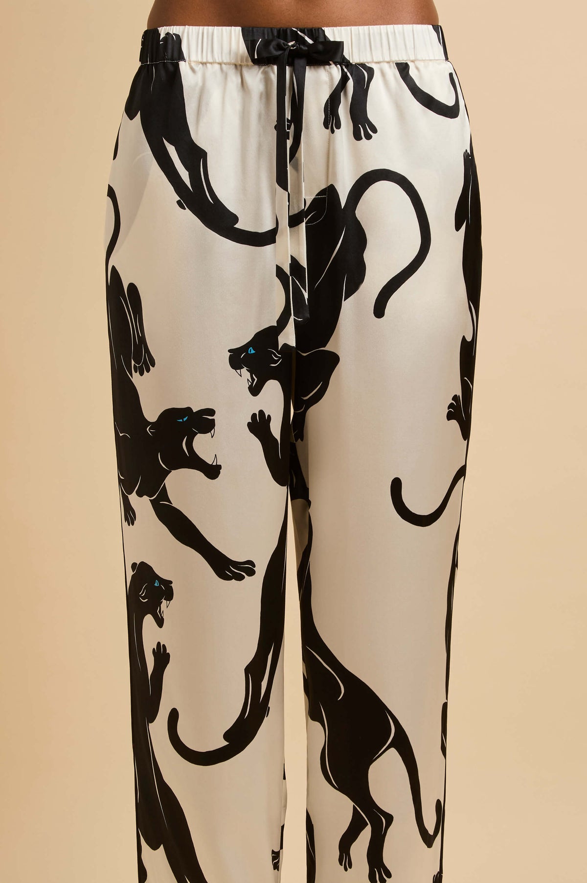 Yves Blanchet Ivory Panther Pajamas in Silk Satin