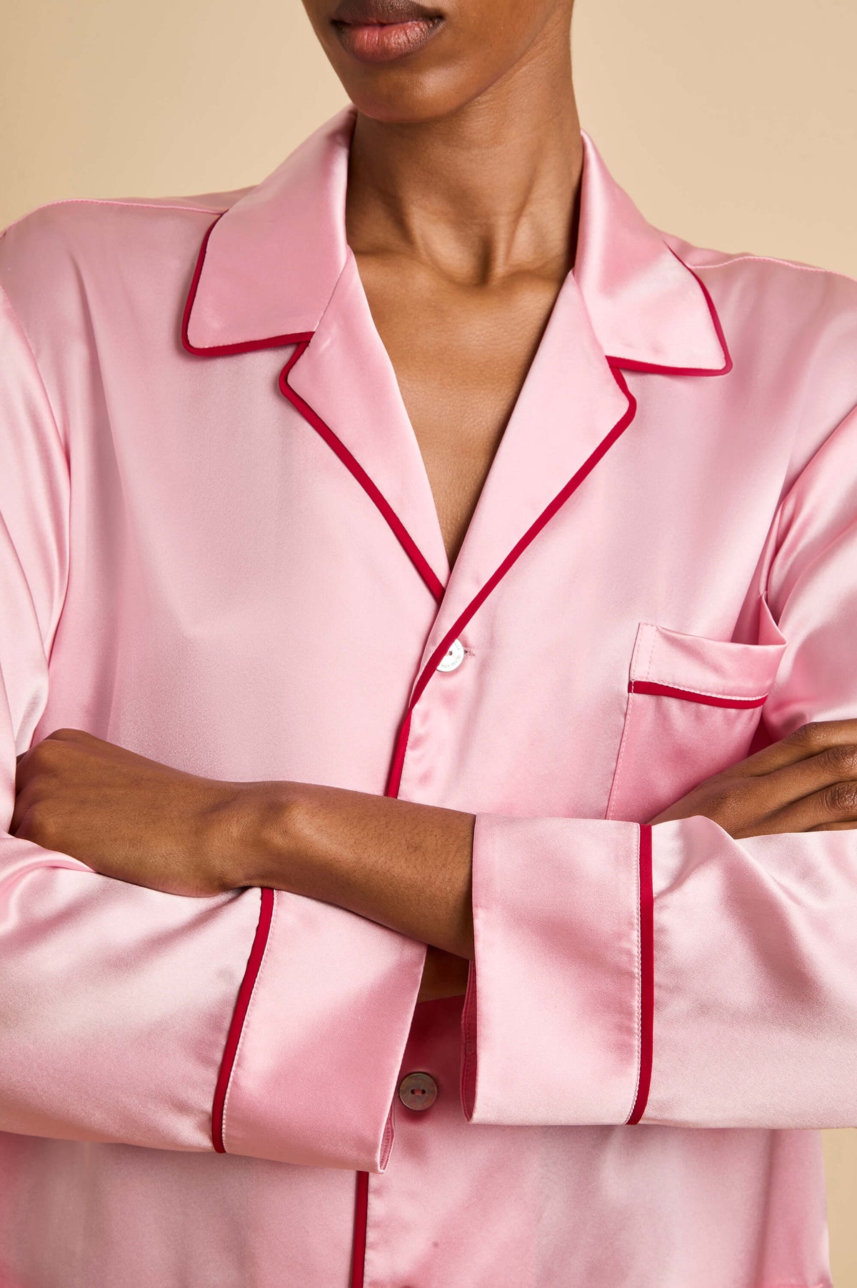 yves blush pink pyjamas in silk satin 