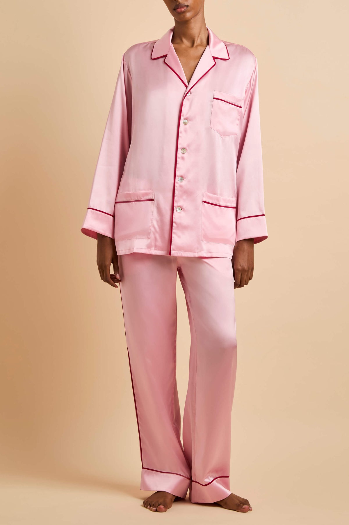 Yves Blush Pink Pyjamas in Silk Satin