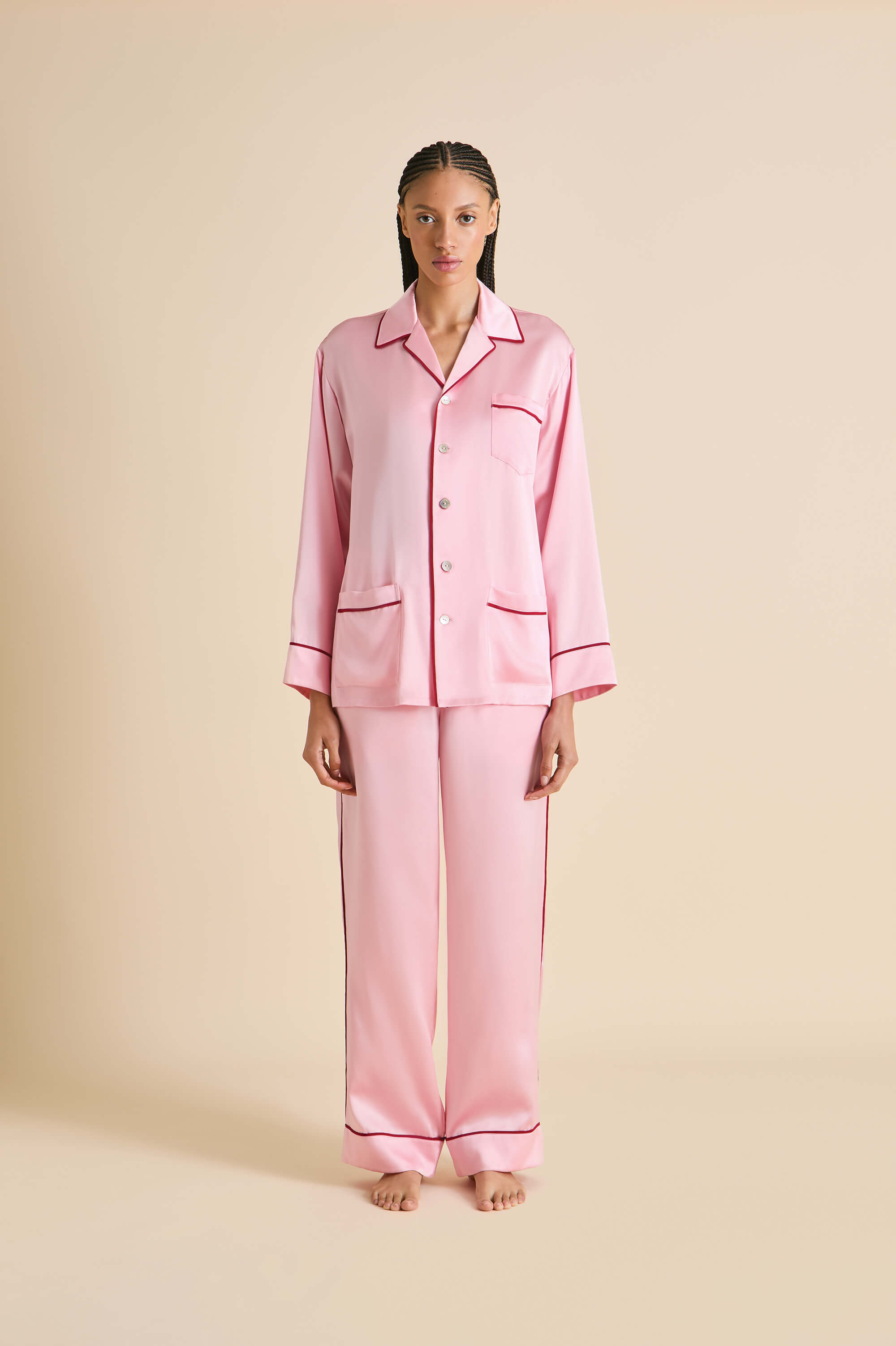 Yves Blush Pink Pyjamas in Silk Satin