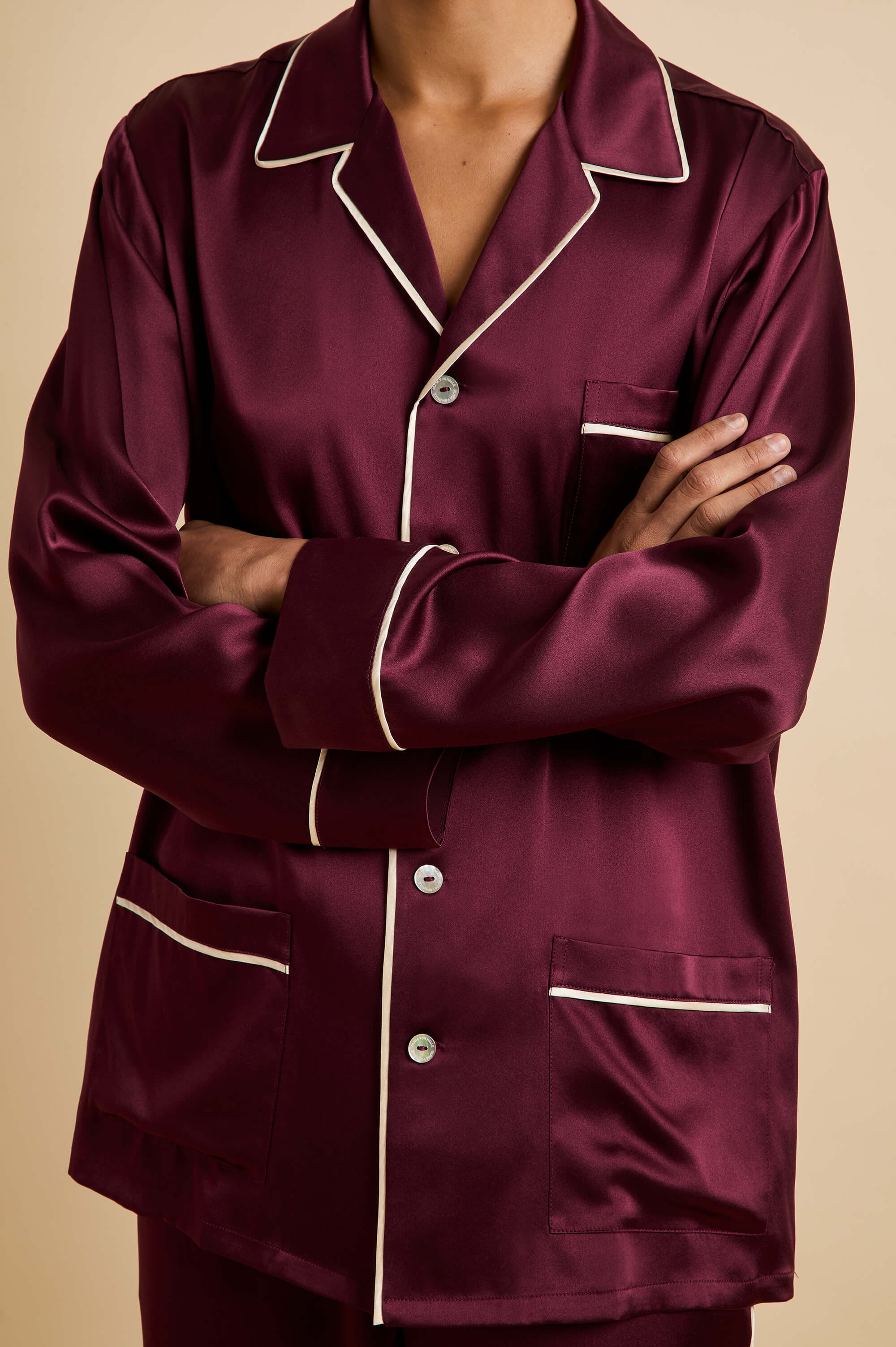 Yves Burgundy Pyjamas in Silk Satin |Olivia von Halle
