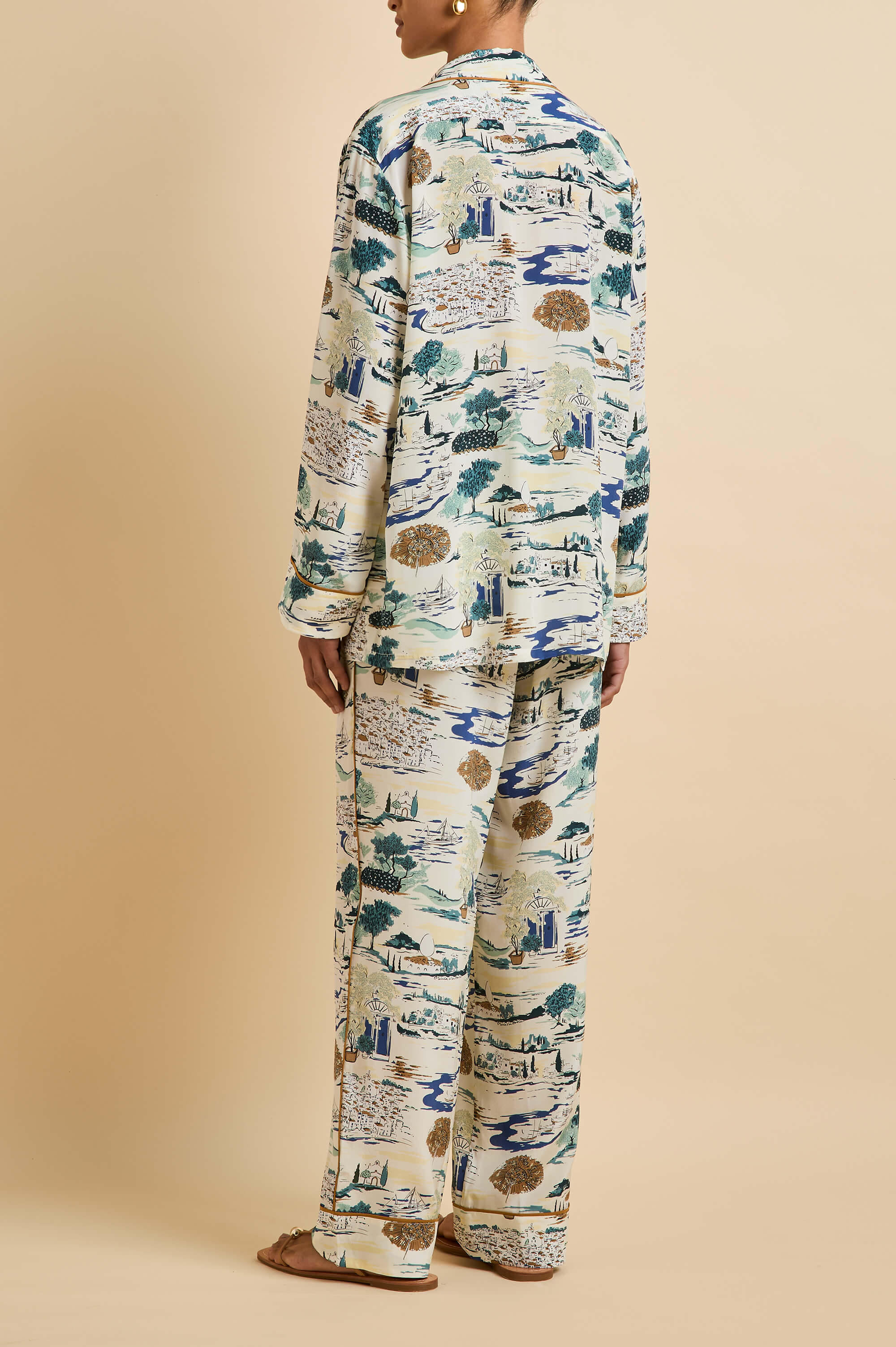 Yves Cadaqués Cream Landscape Pajamas in Silk Crêpe de Chine