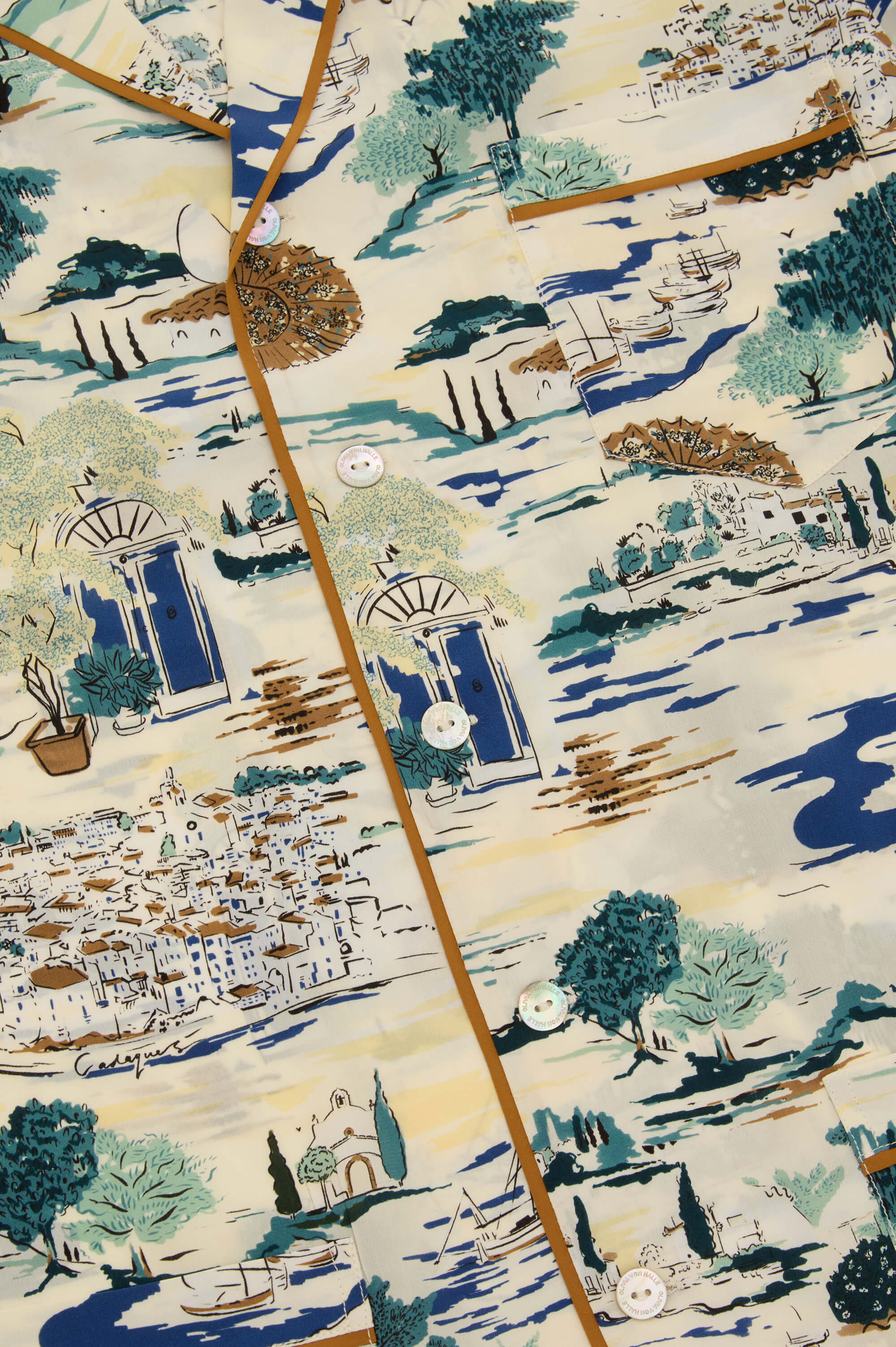 Yves Cadaqués Cream Landscape Pajamas in Silk Crêpe de Chine