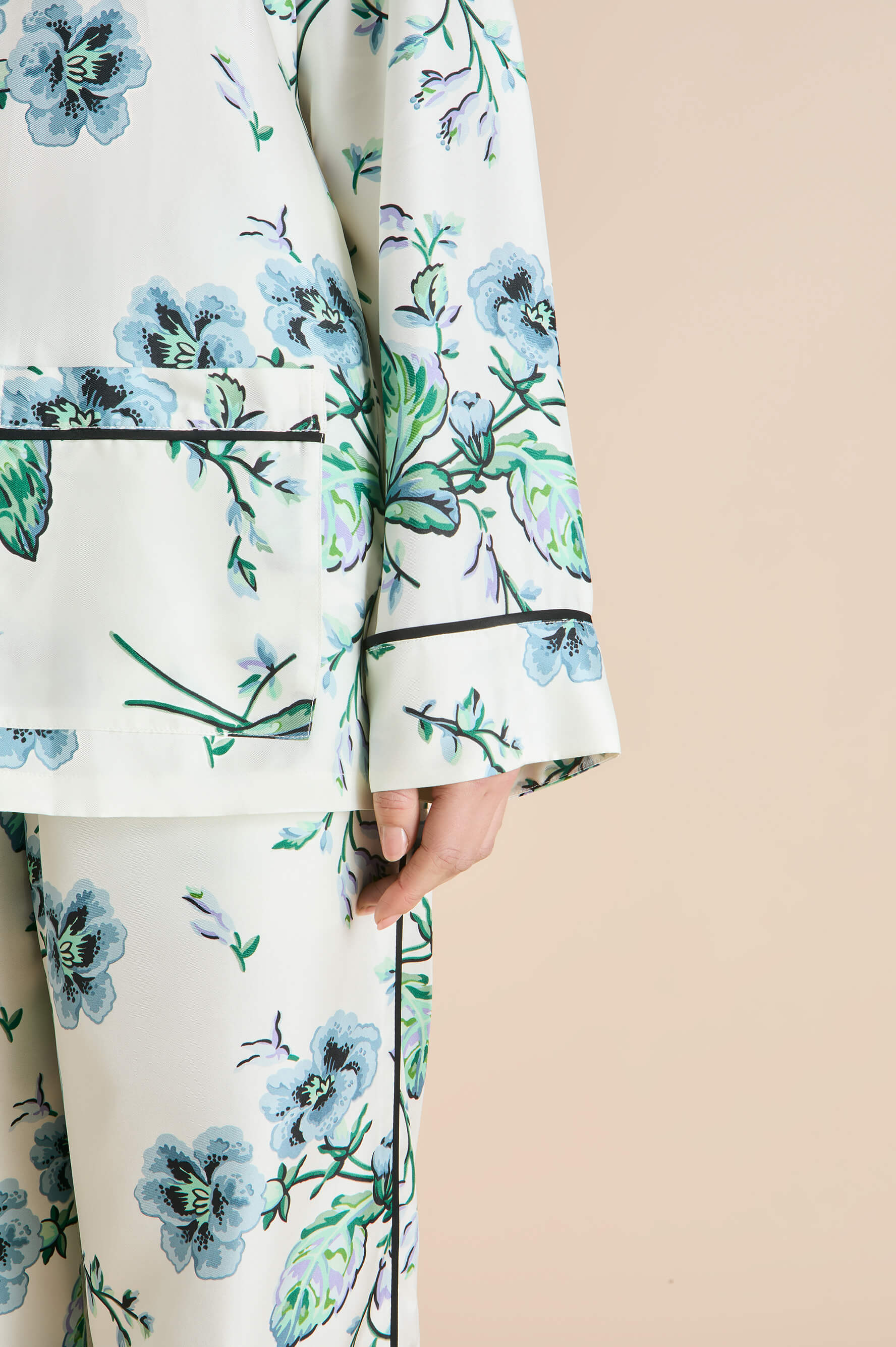 Yves Caldwell Ivory Floral Pyjamas in Silk Twill