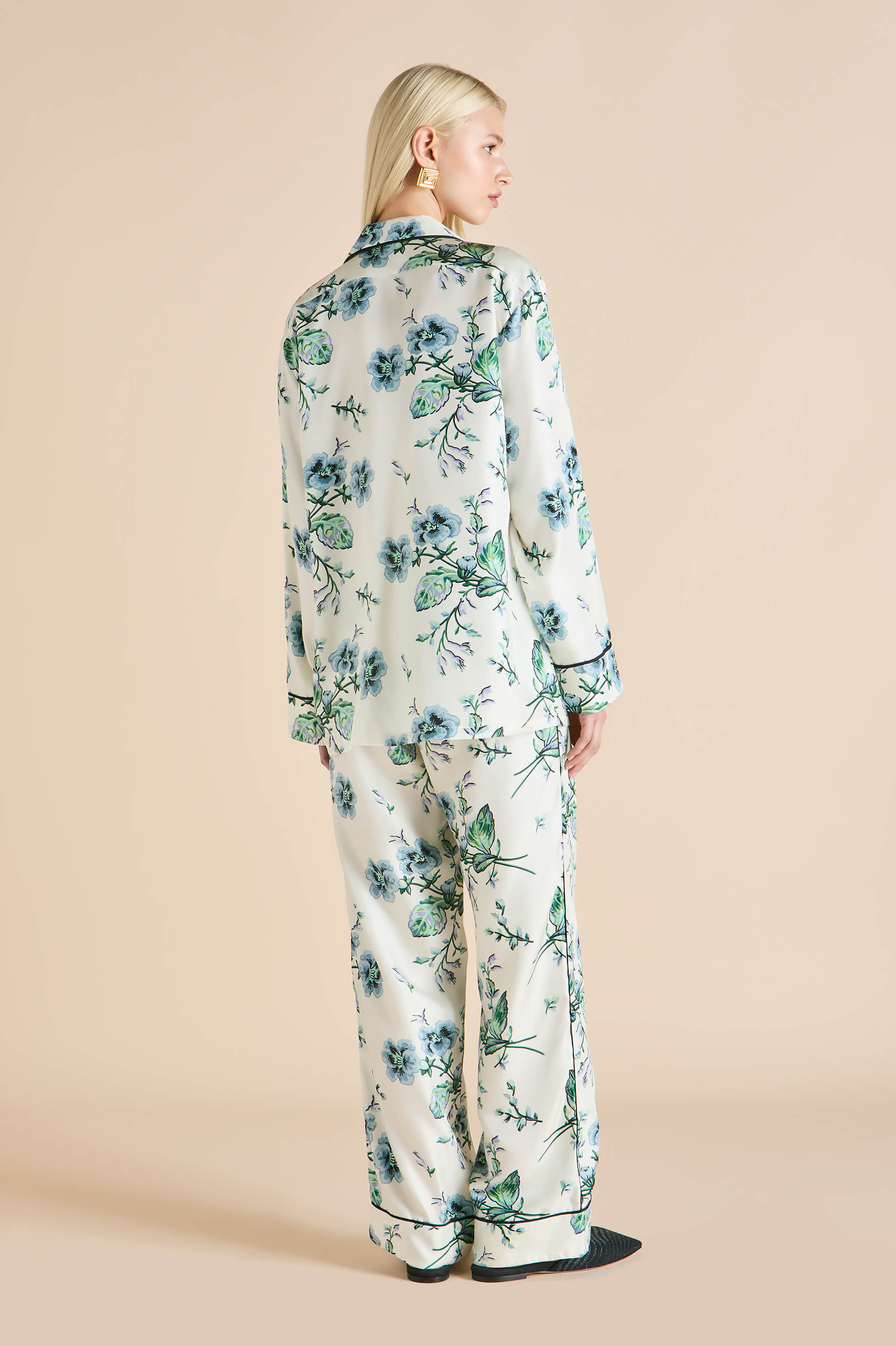 Yves Caldwell Ivory Floral Pyjamas in Silk Twill