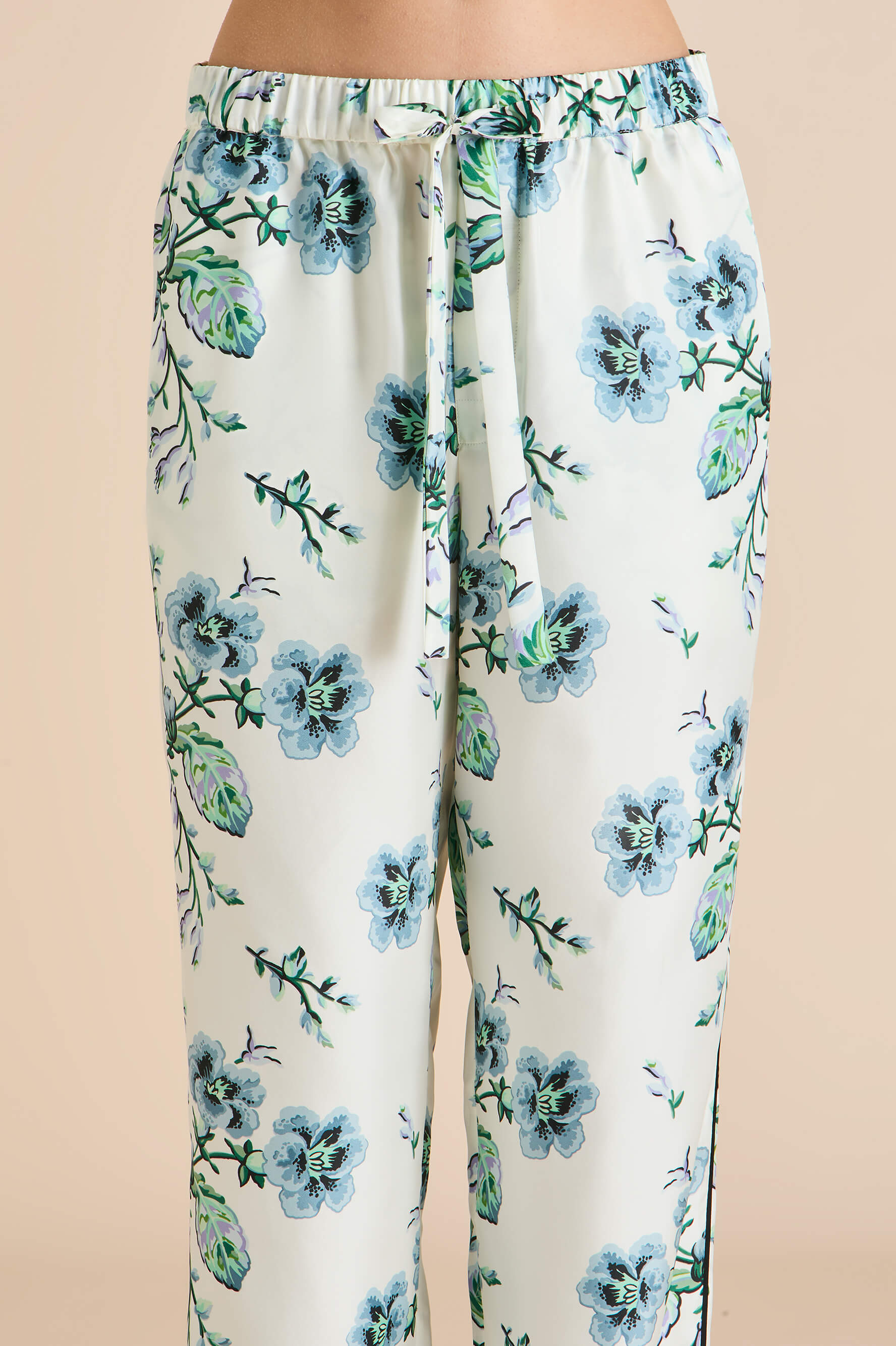 Yves Caldwell Ivory Floral Pyjamas in Silk Twill