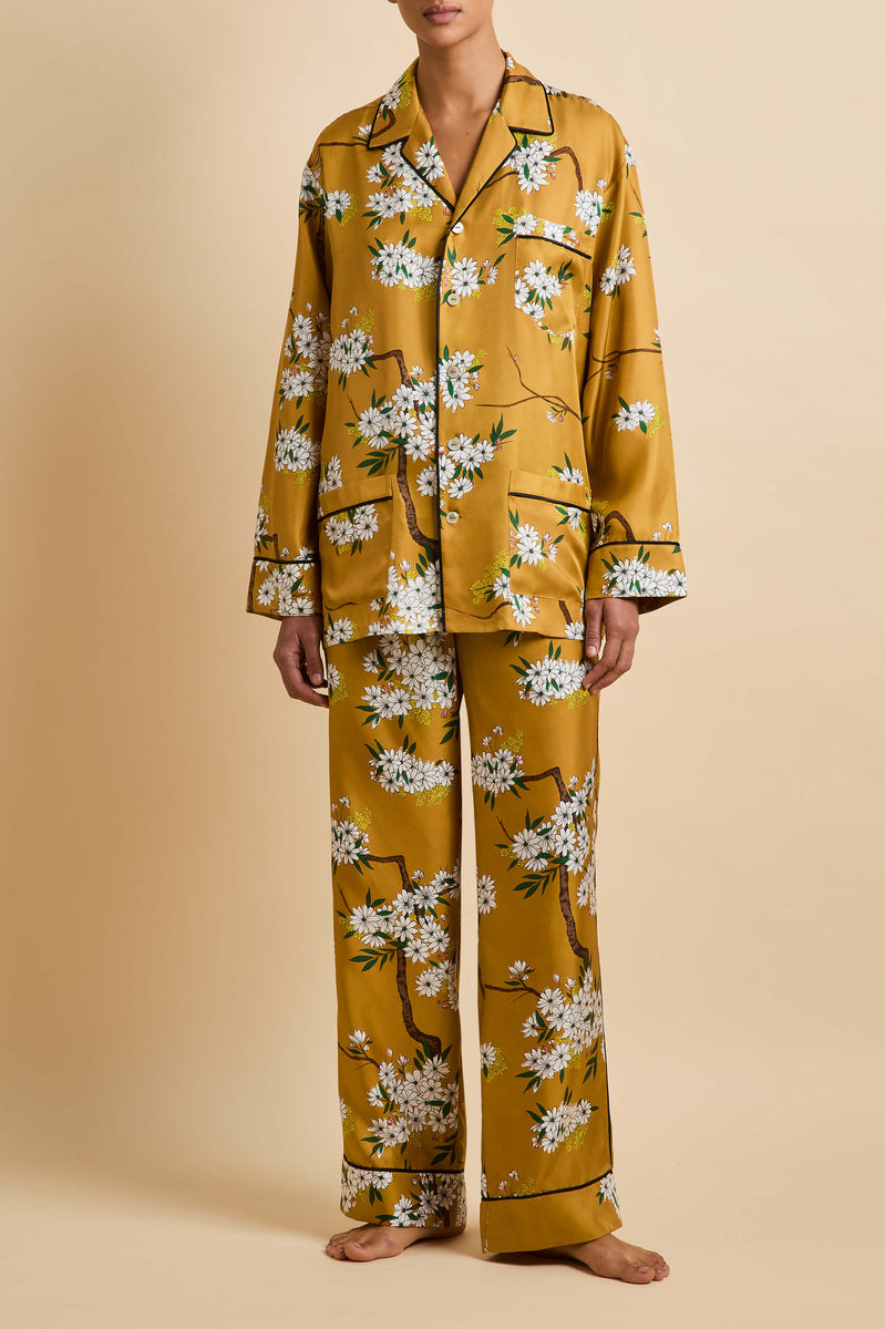 Yves Carmena Yellow Blossom Pyjamas in Silk Twill |Olivia von Halle