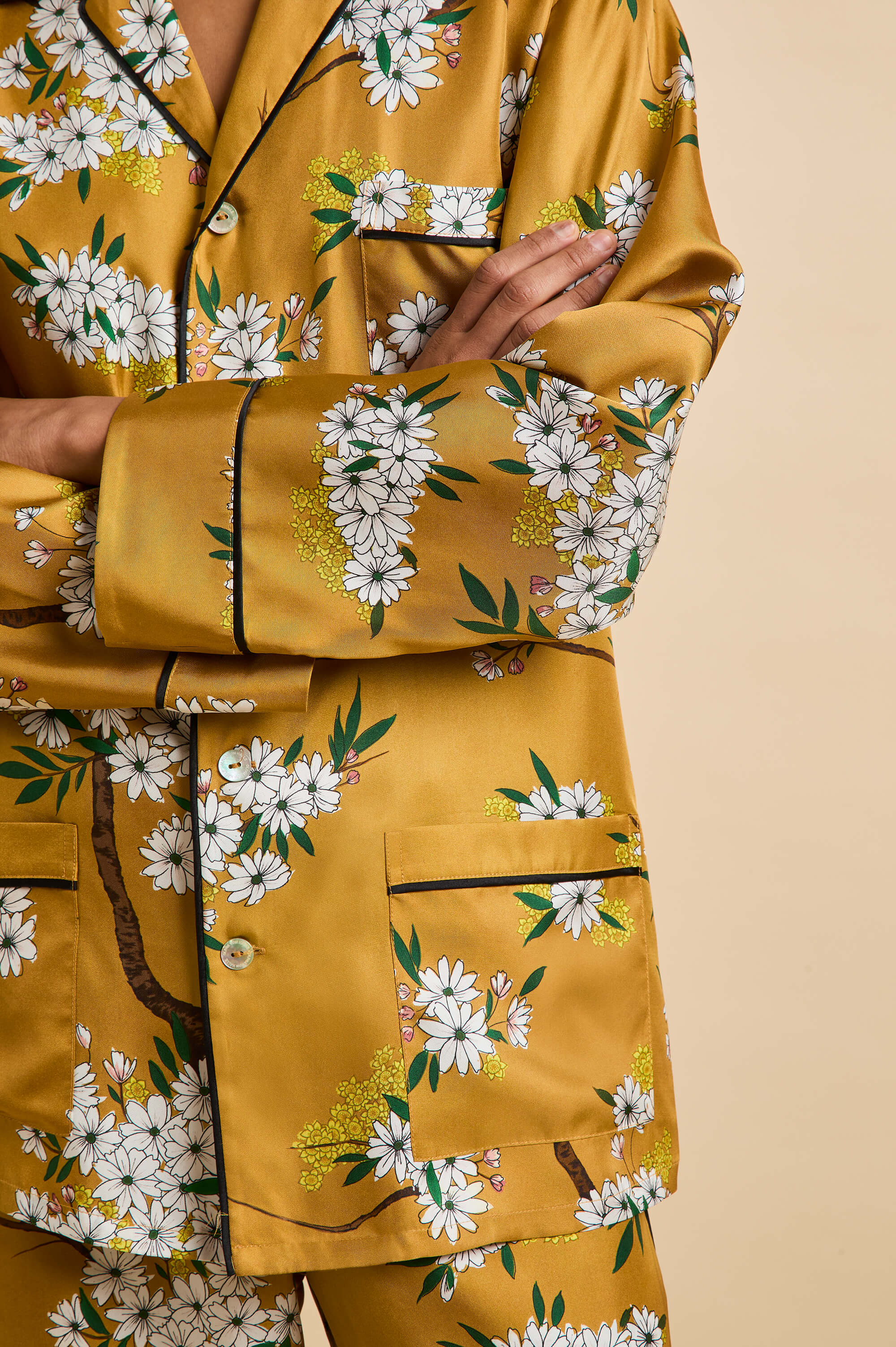 Yves Carmena Yellow Blossom Pyjamas in Silk Twill