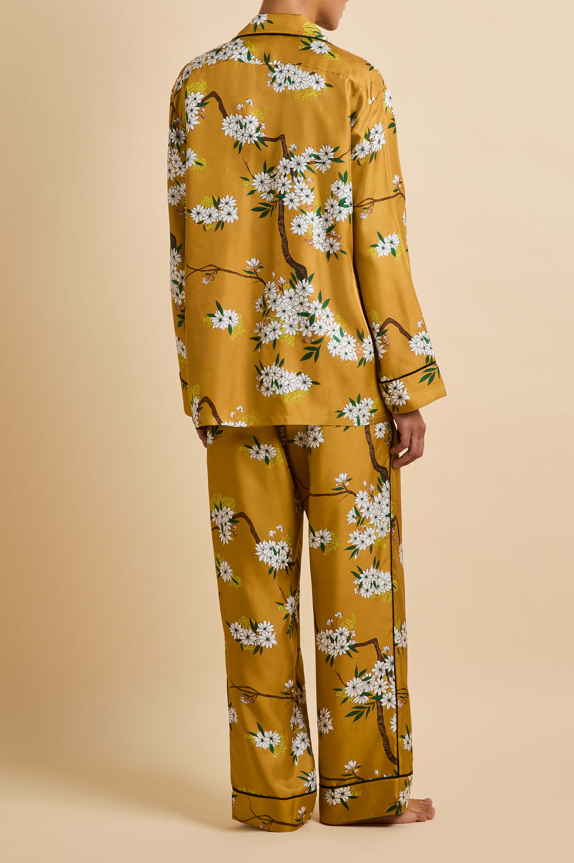 Yves Carmena Yellow Blossom Pyjamas in Silk Twill