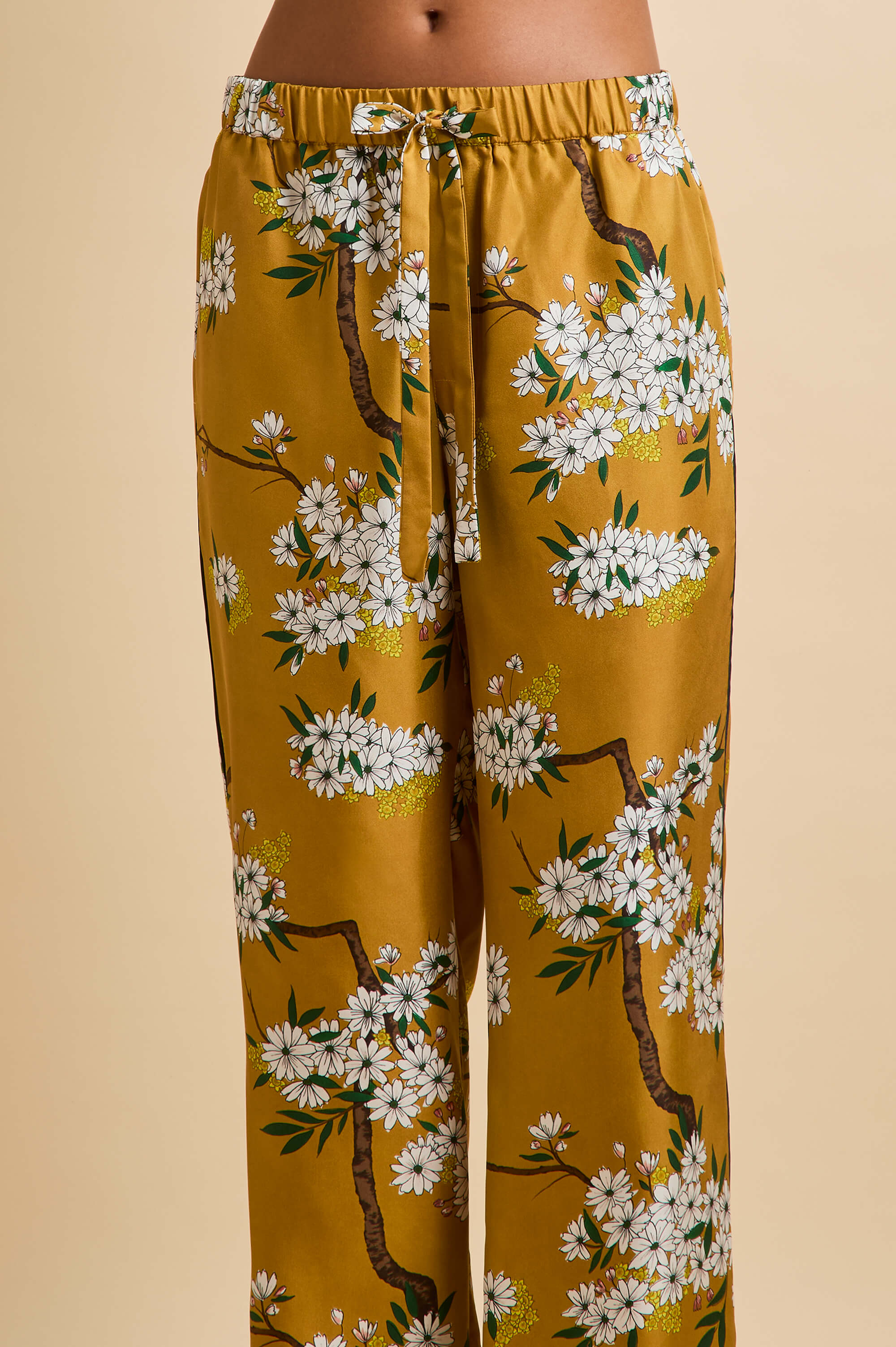 Yves Carmena Yellow Blossom Pyjamas in Silk Twill