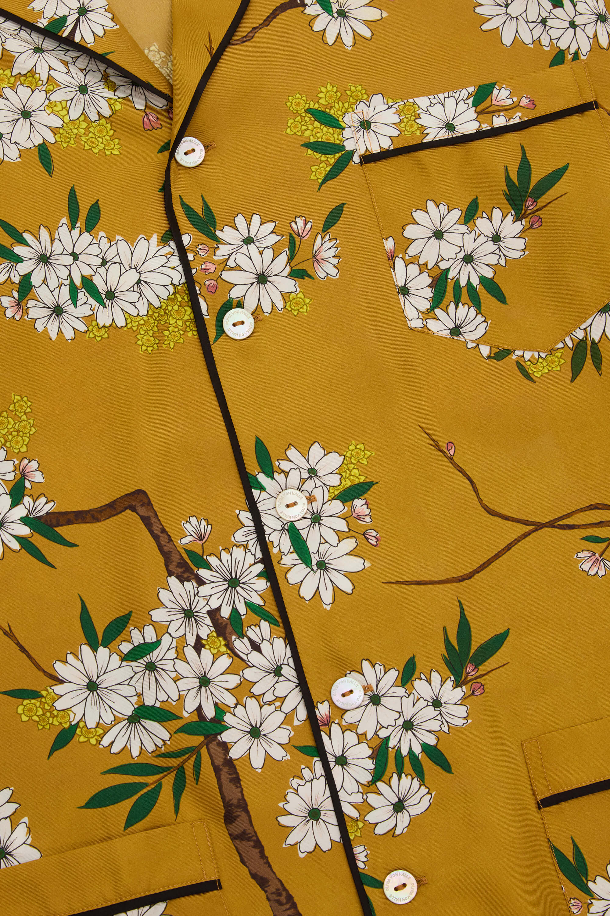 Yves Carmena Yellow Blossom Pyjamas in Silk Twill