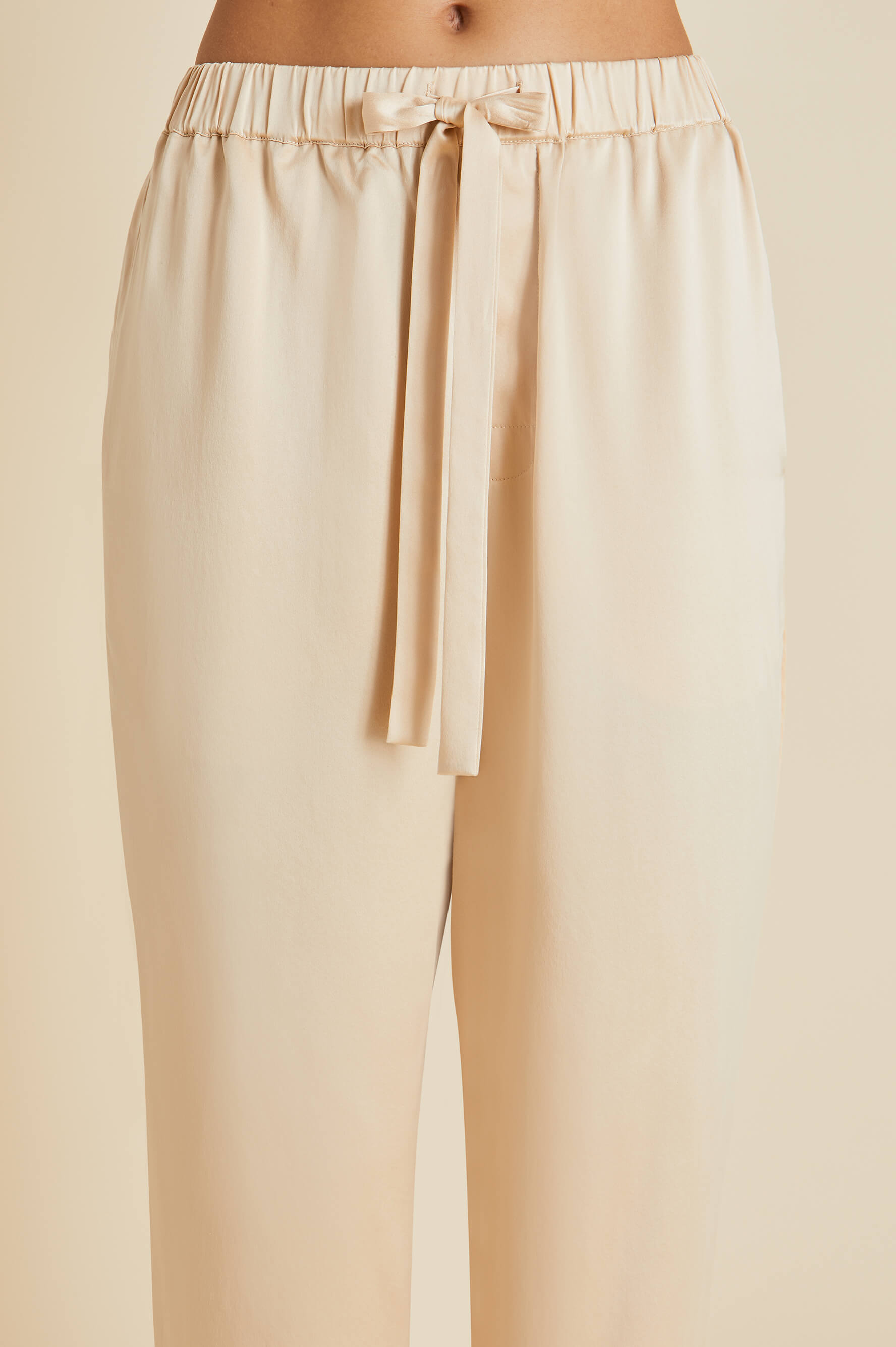 Yves Celestine Caramel Embellished Pyjamas in Sandwashed Silk