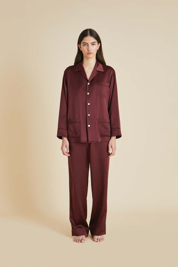 Yves Burgundy Pyjamas in Silk Satin