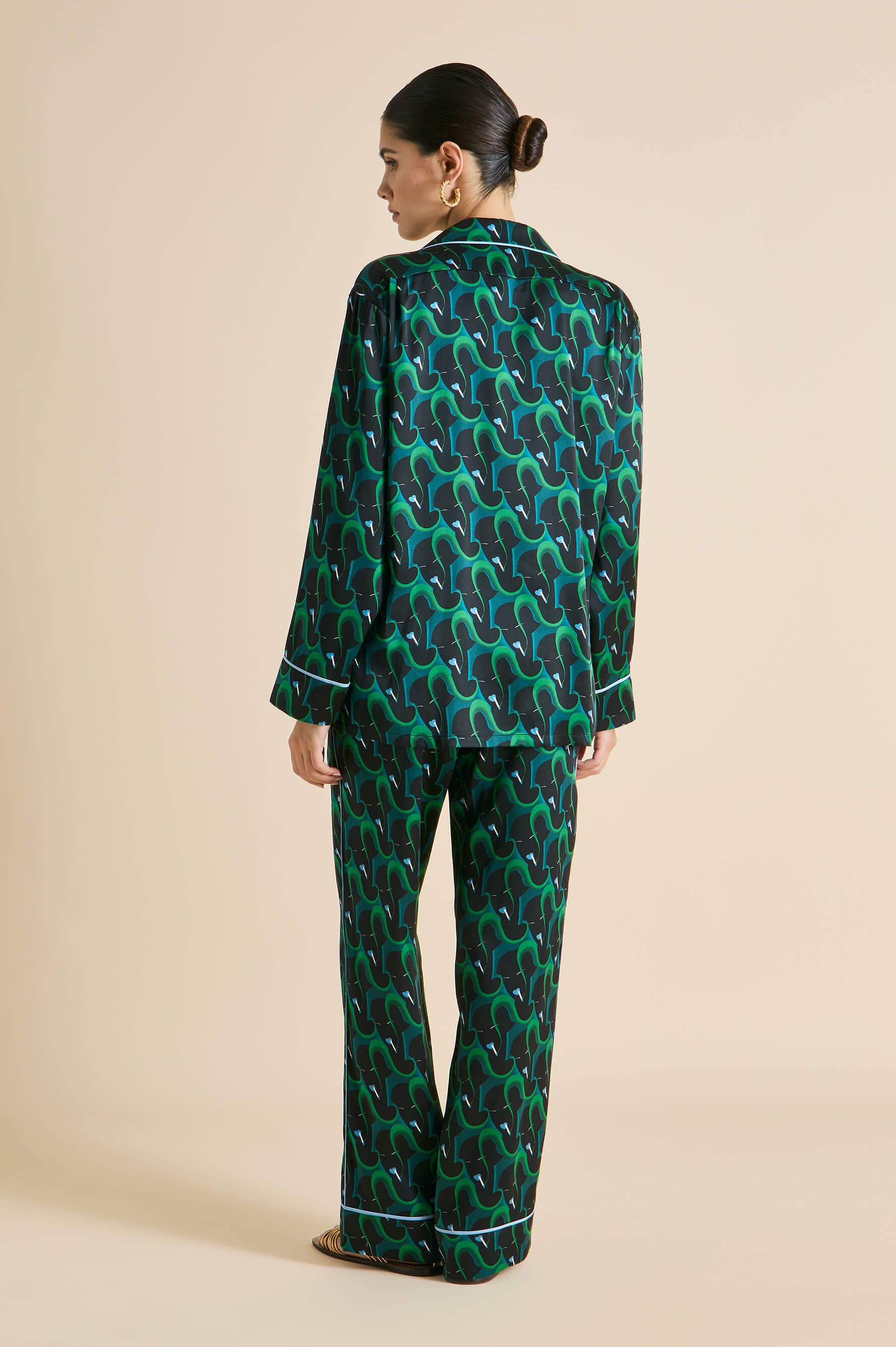 Yves Colette Green Figure Pyjamas in Silk Satin