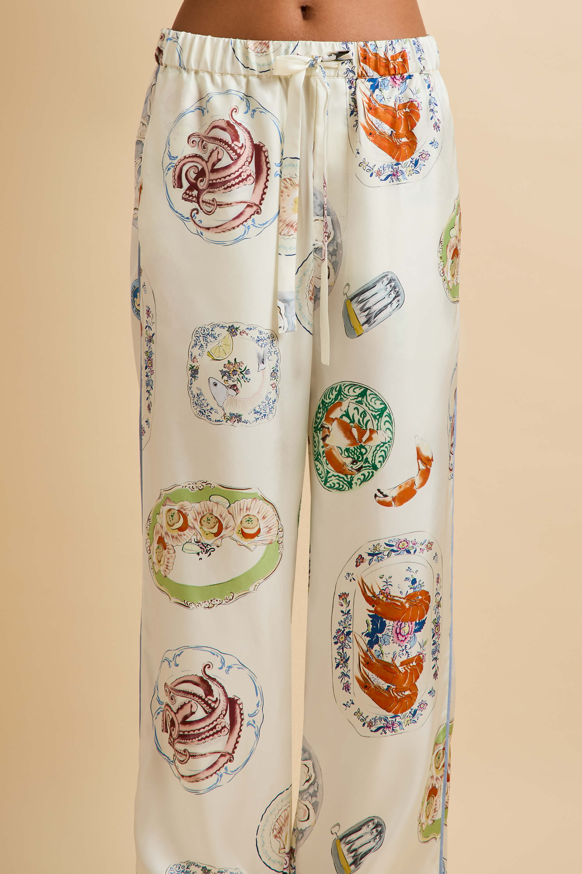 Yves Córdoba Ivory Seafood Pajamas in Silk Twill