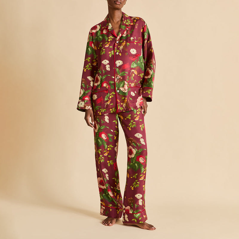 Yves Florian Red Floral Pyjamas in Silk Twill