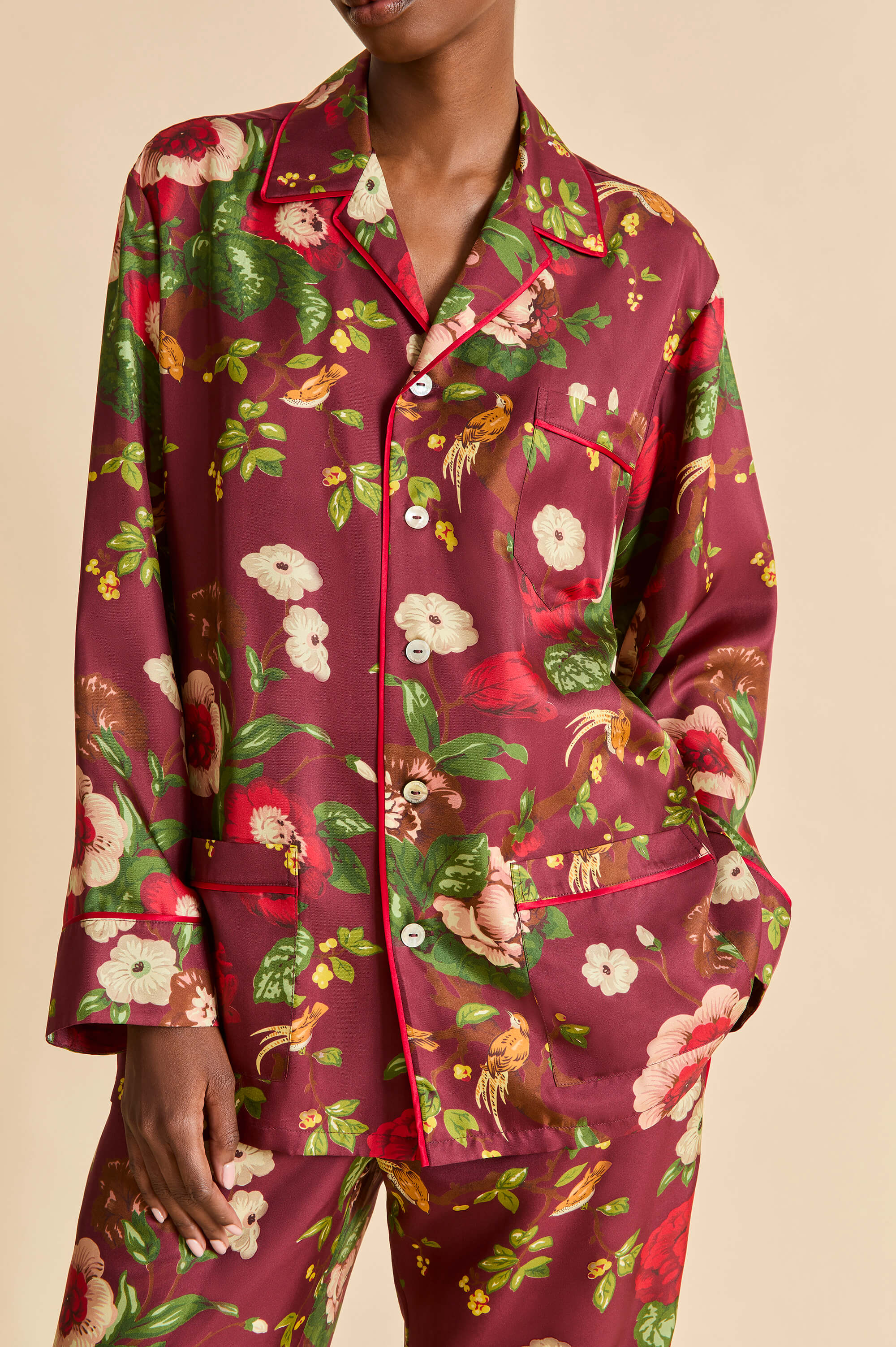 yves florian red floral pyjamas in silk twill 
