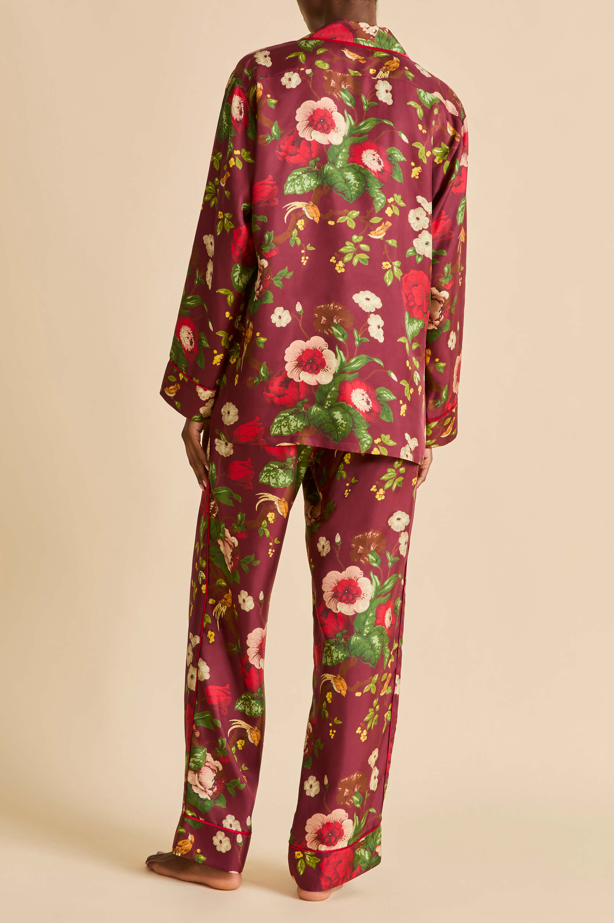 Yves Florian Red Floral Pajamas in Silk Twill