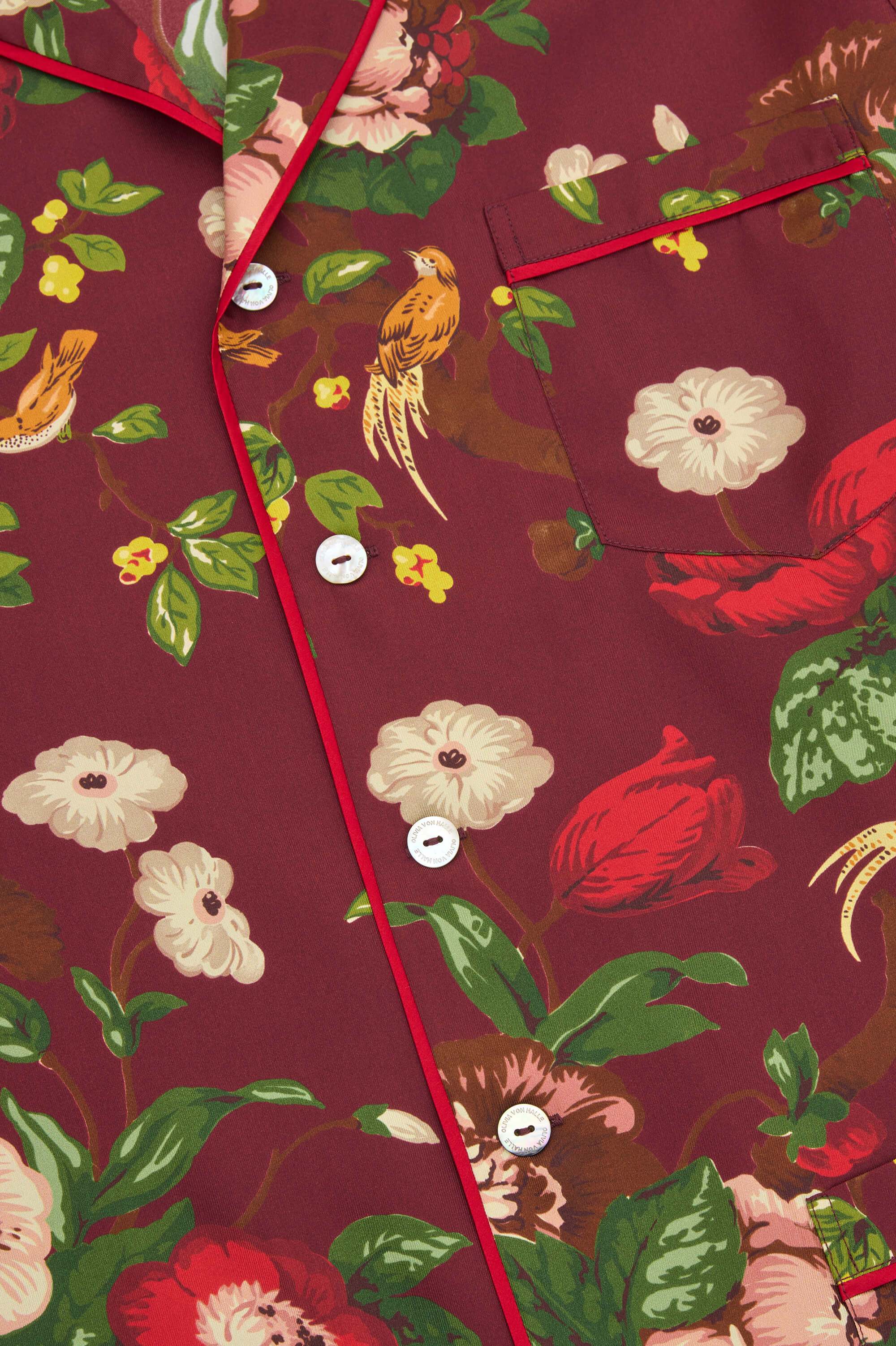 Yves Florian Red Floral Pajamas in Silk Twill