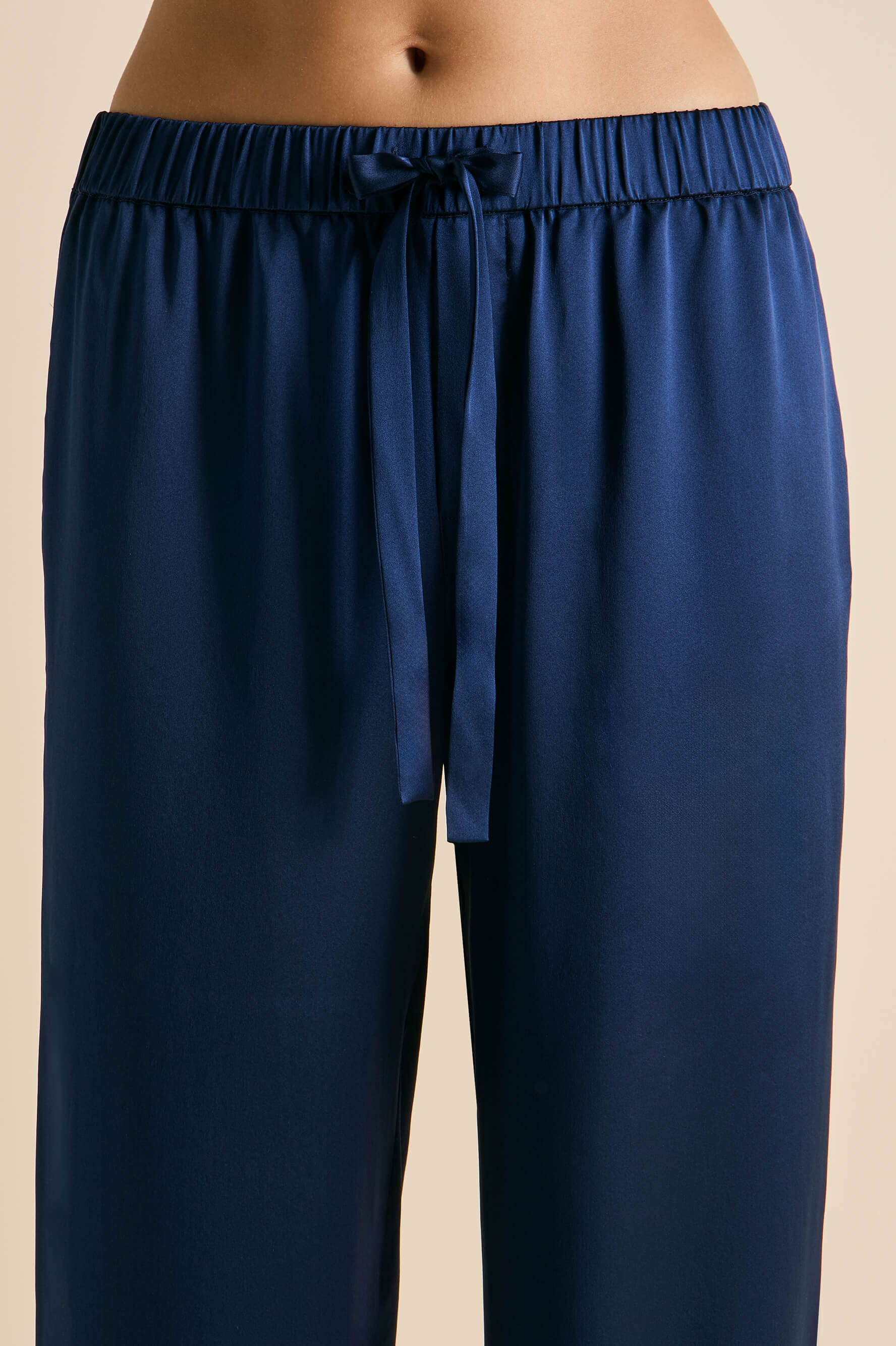 Yves Harmonies Navy Embellished Pyjamas in Silk Satin