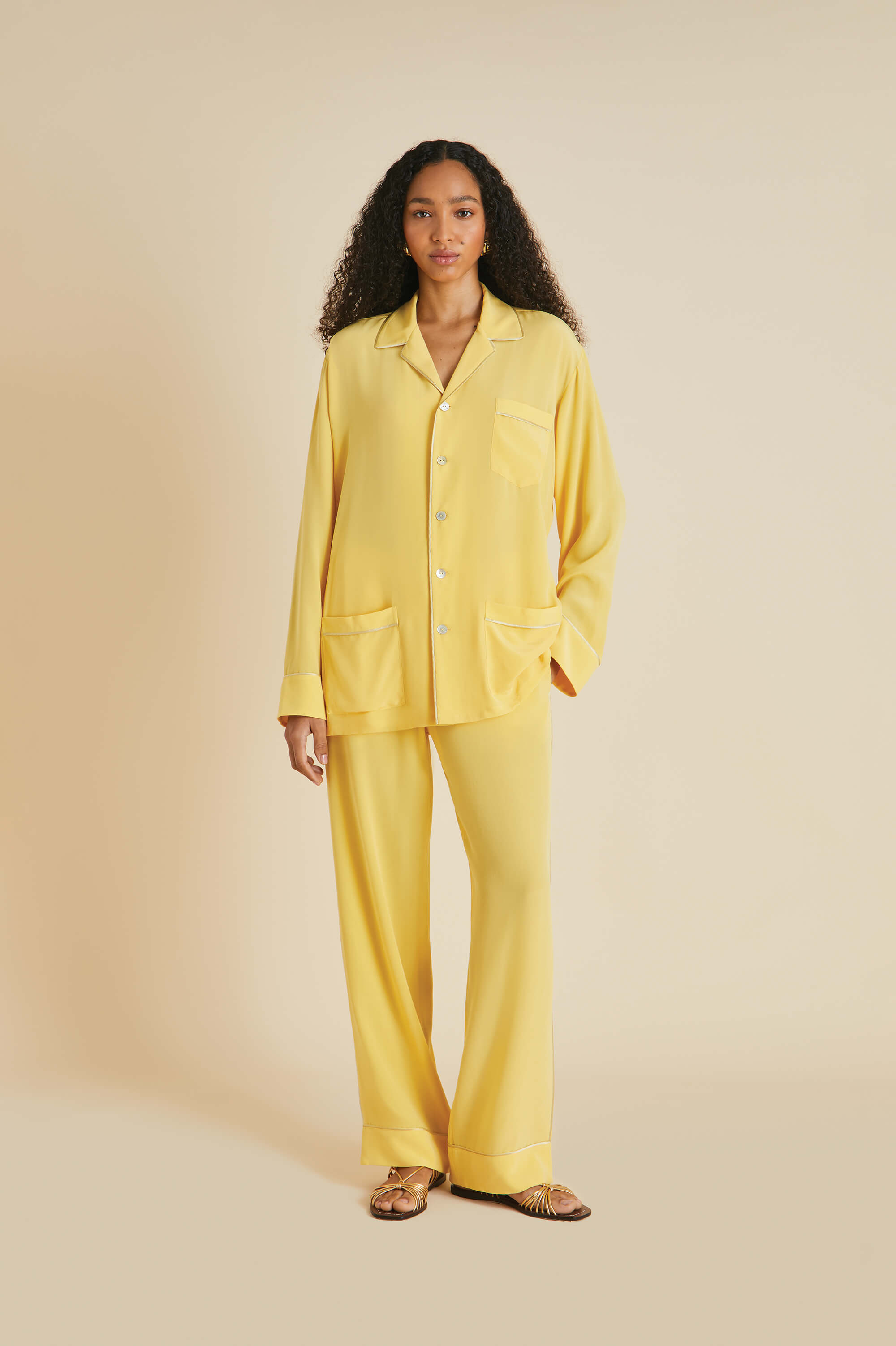 Yves Yellow Pyjamas in Silk Crêpe de Chine