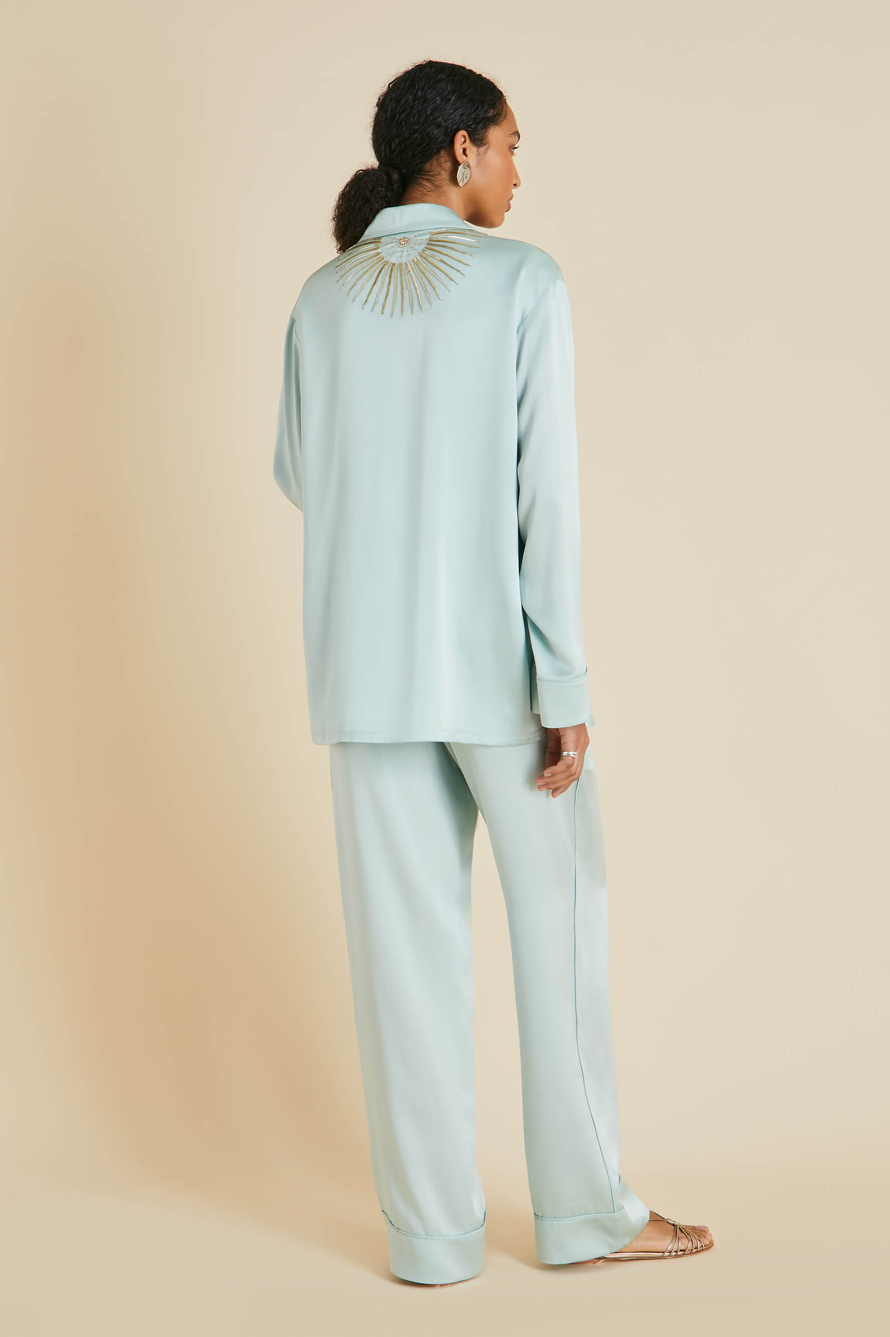 Yves Incantation Blue Embellished Pyjamas in Sandwashed Silk