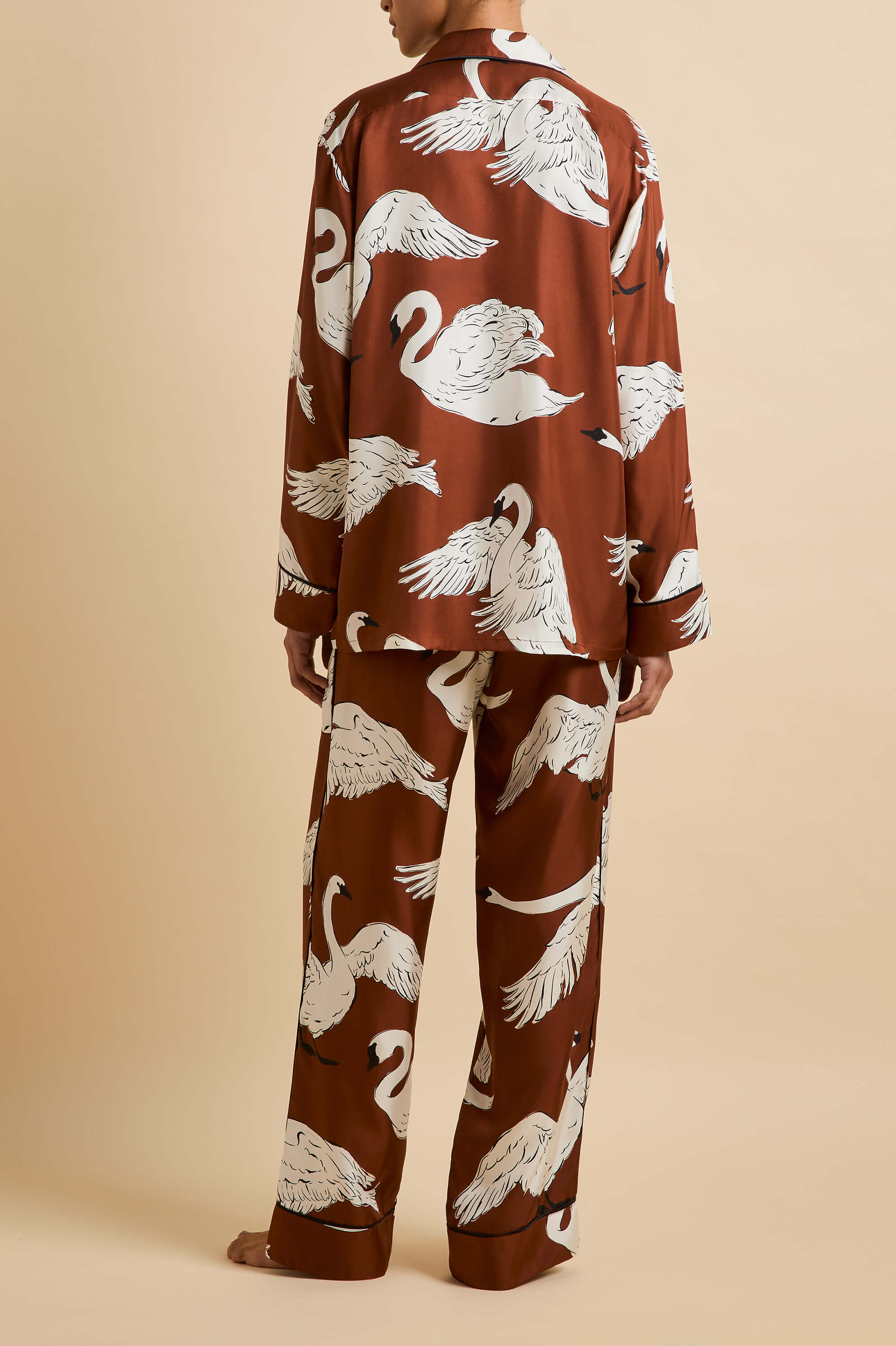 Yves Inés Brown Swan Pajamas in Silk Twill
