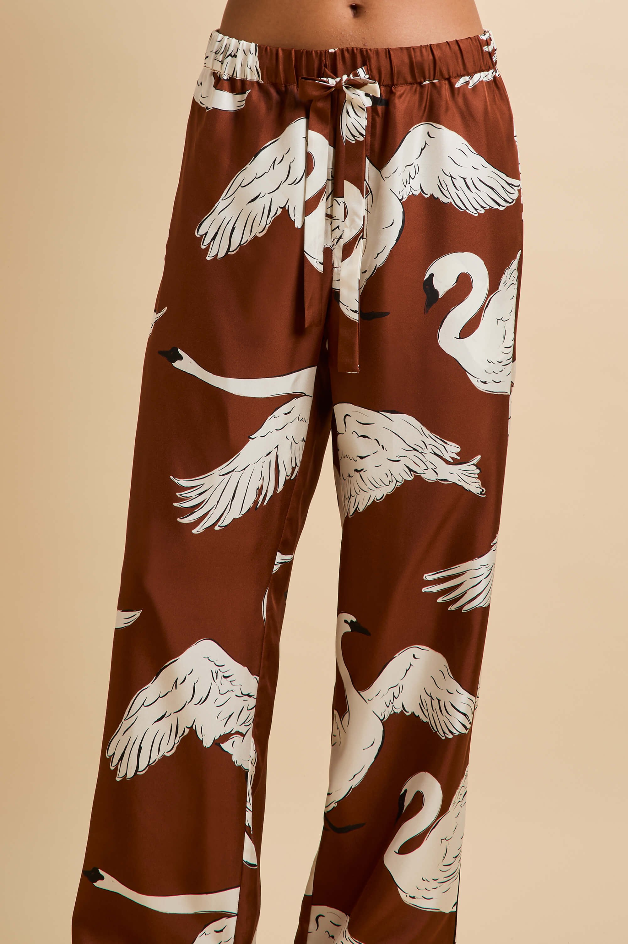 Yves Inés Brown Swan Pajamas in Silk Twill