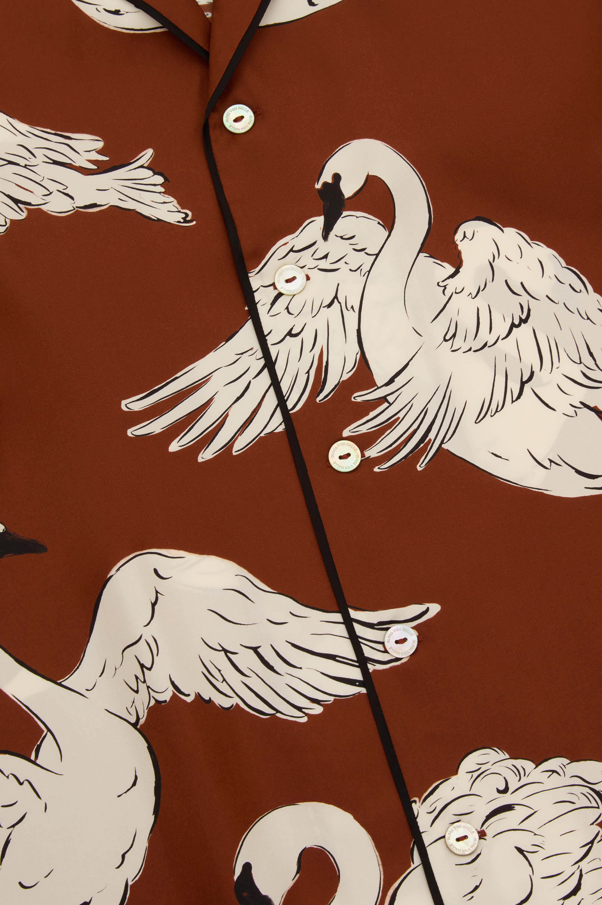 Yves Inés Brown Swan Pajamas in Silk Twill