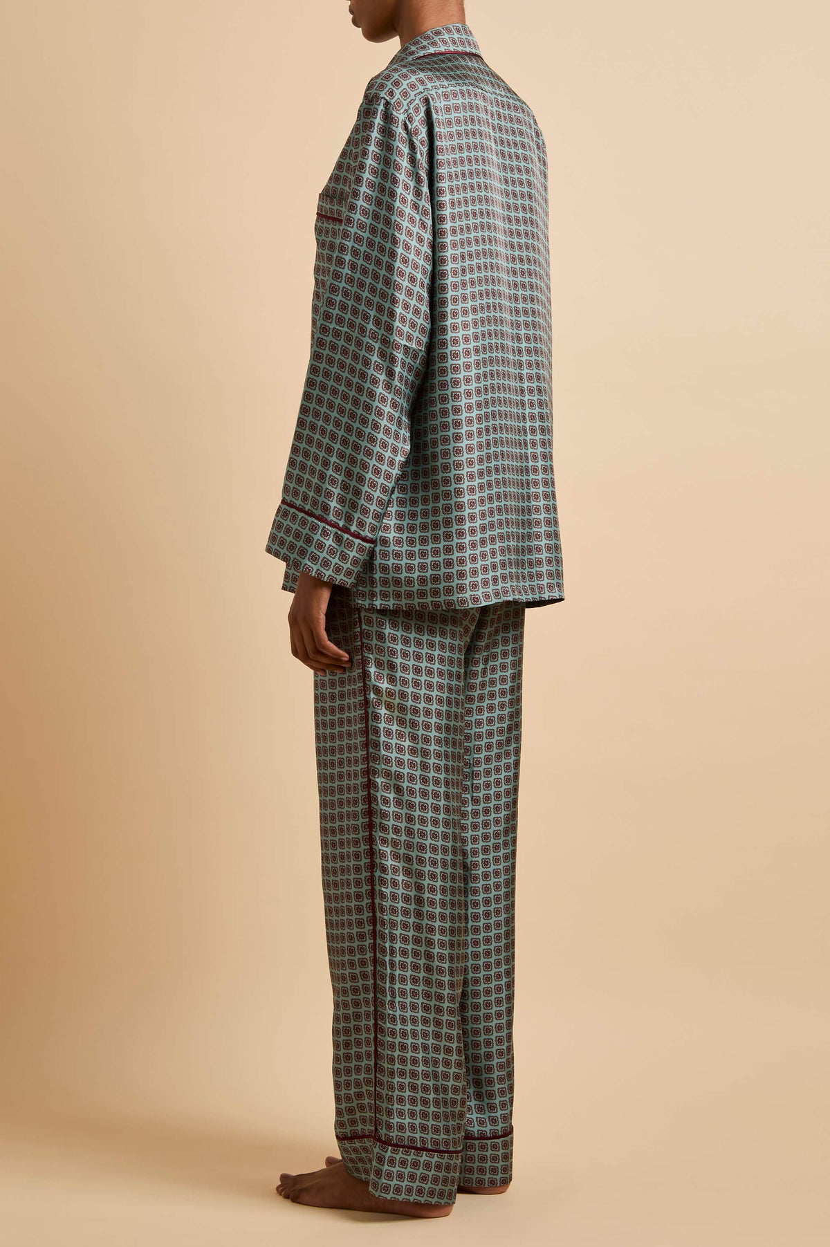 Yves Lazuli Blue Geometric Pyjamas in Silk Twill